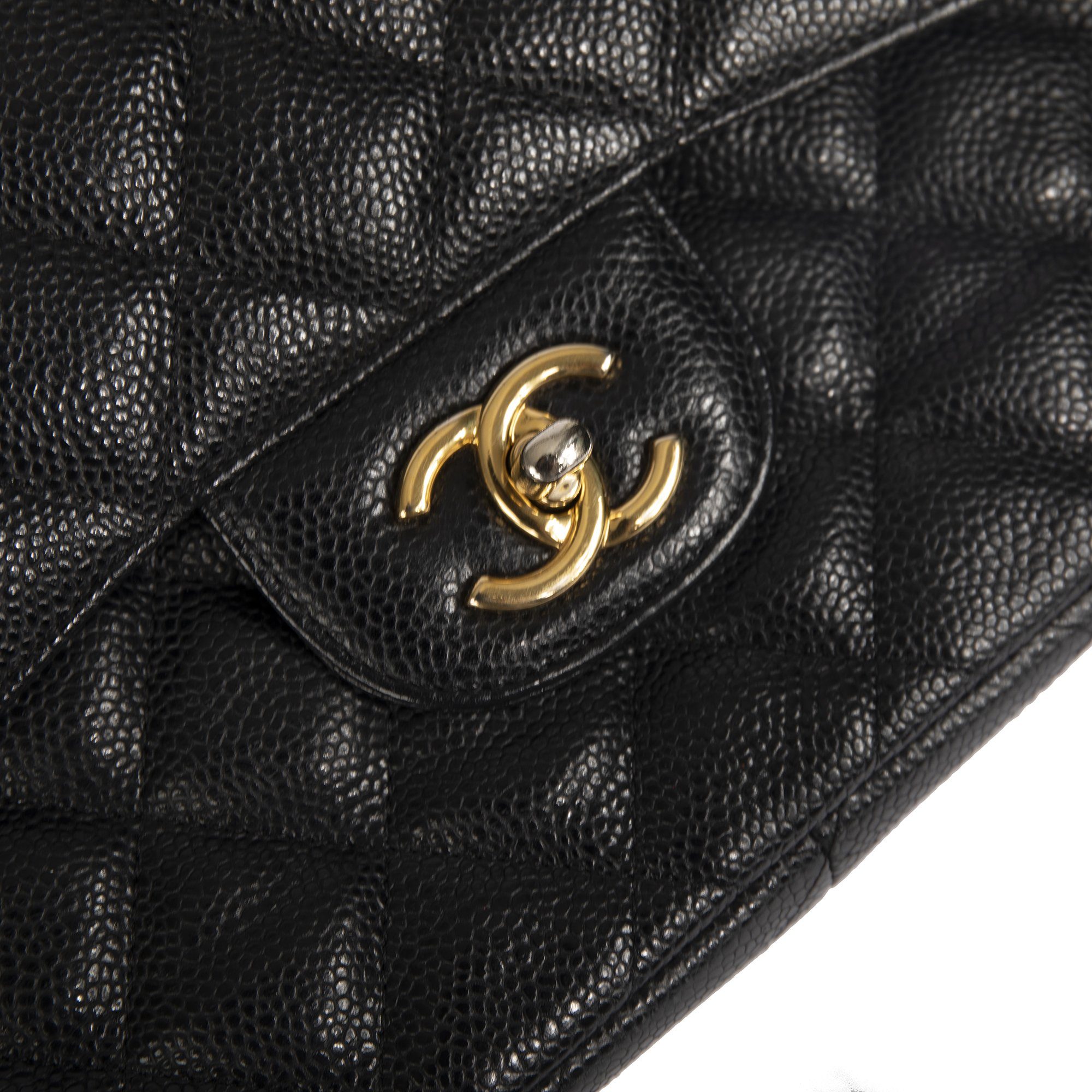 Chanel Black Caviar Classic Jumbo Double Flap Bag w/ Authenticity Card