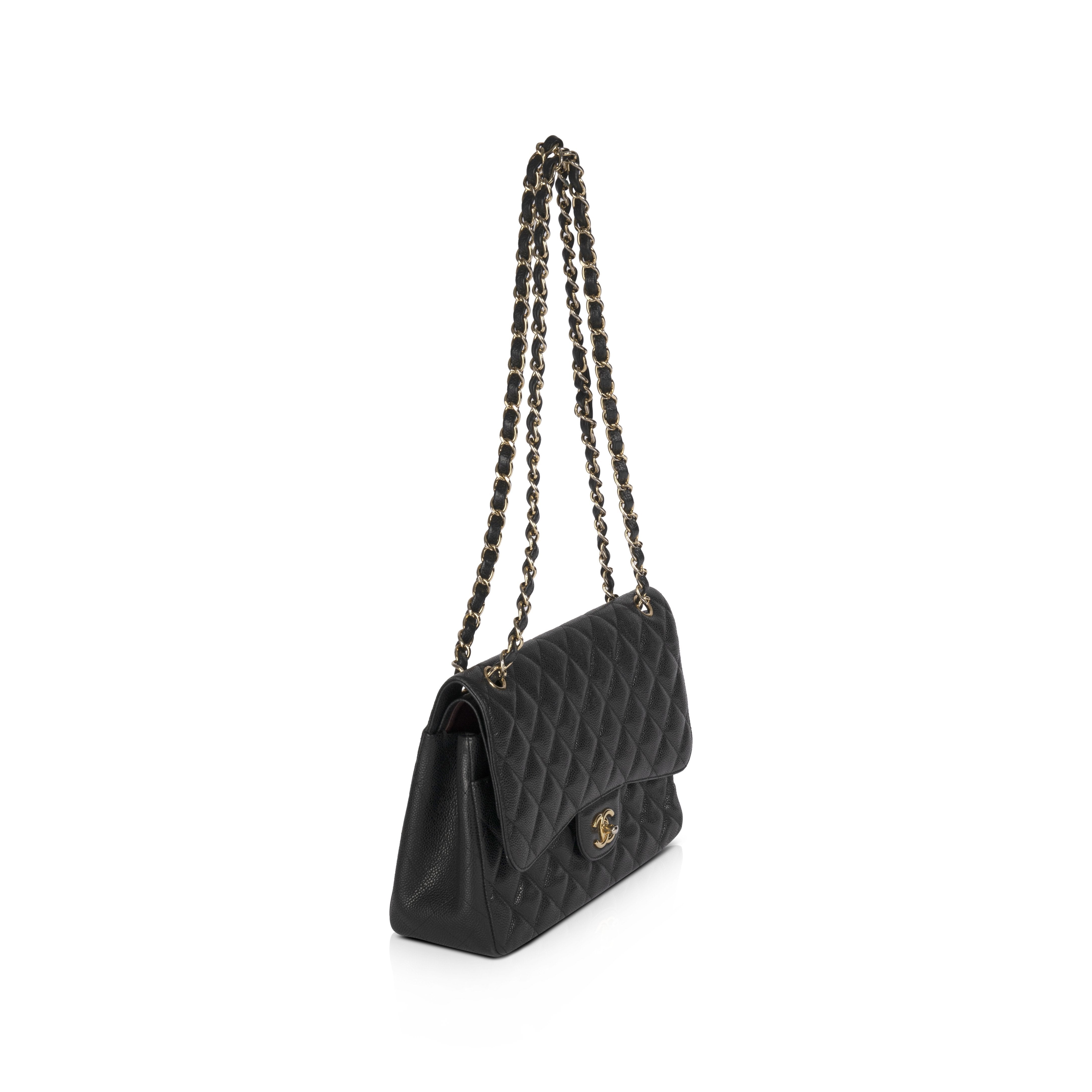 Chanel Black Caviar Classic Jumbo Double Flap Bag w/ Authenticity Card