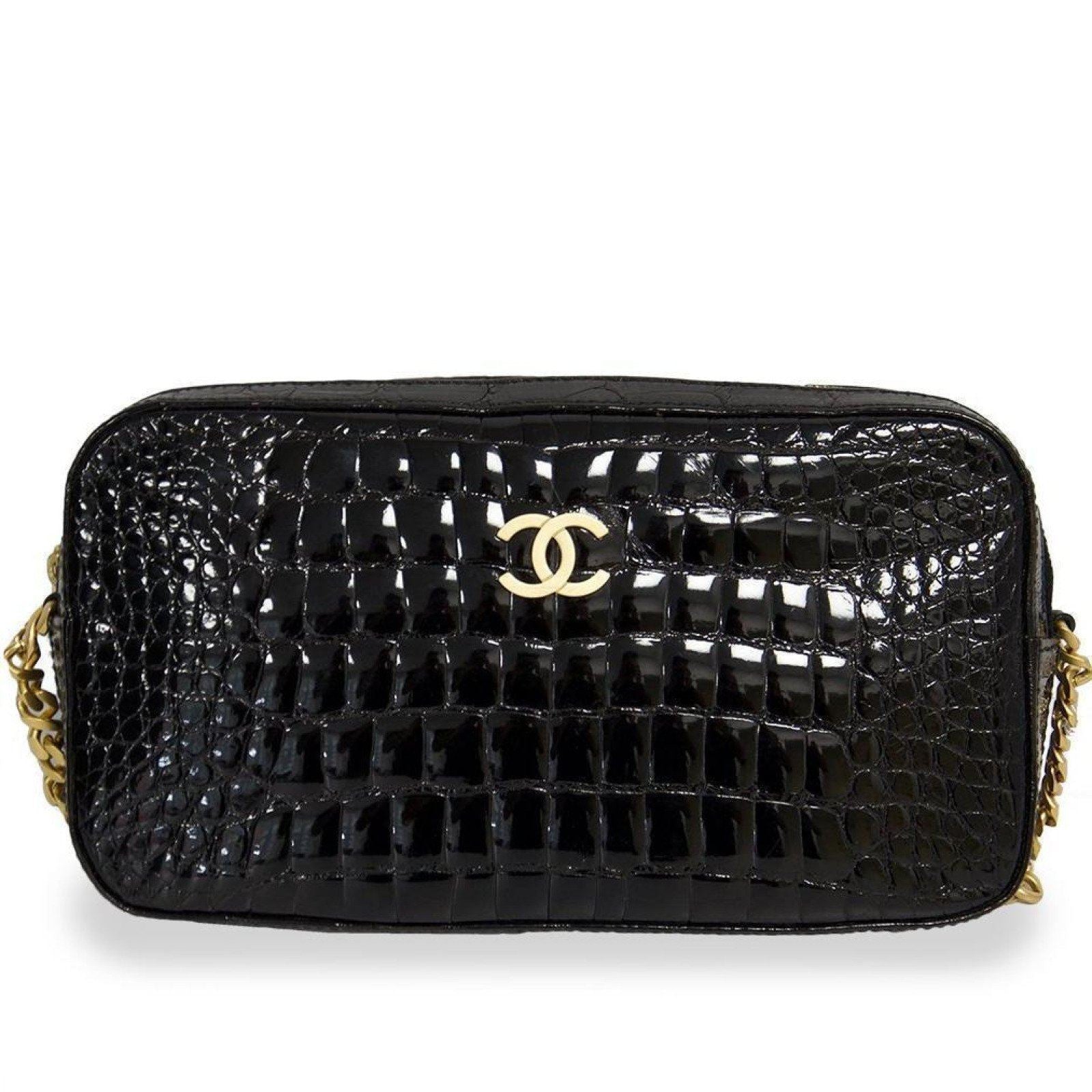 Chanel Black Crocodile Camera Bag with Brushed Gold Hardware