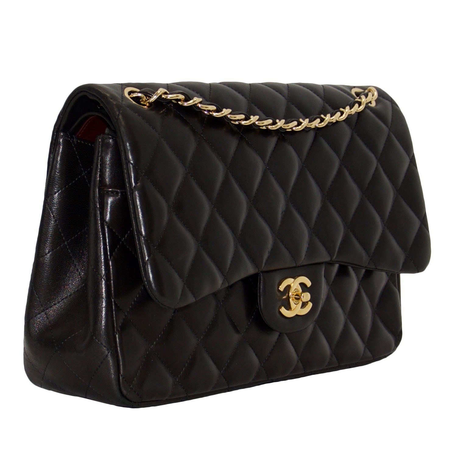Chanel Black Lambskin Classic Jumbo Double Flap Bag