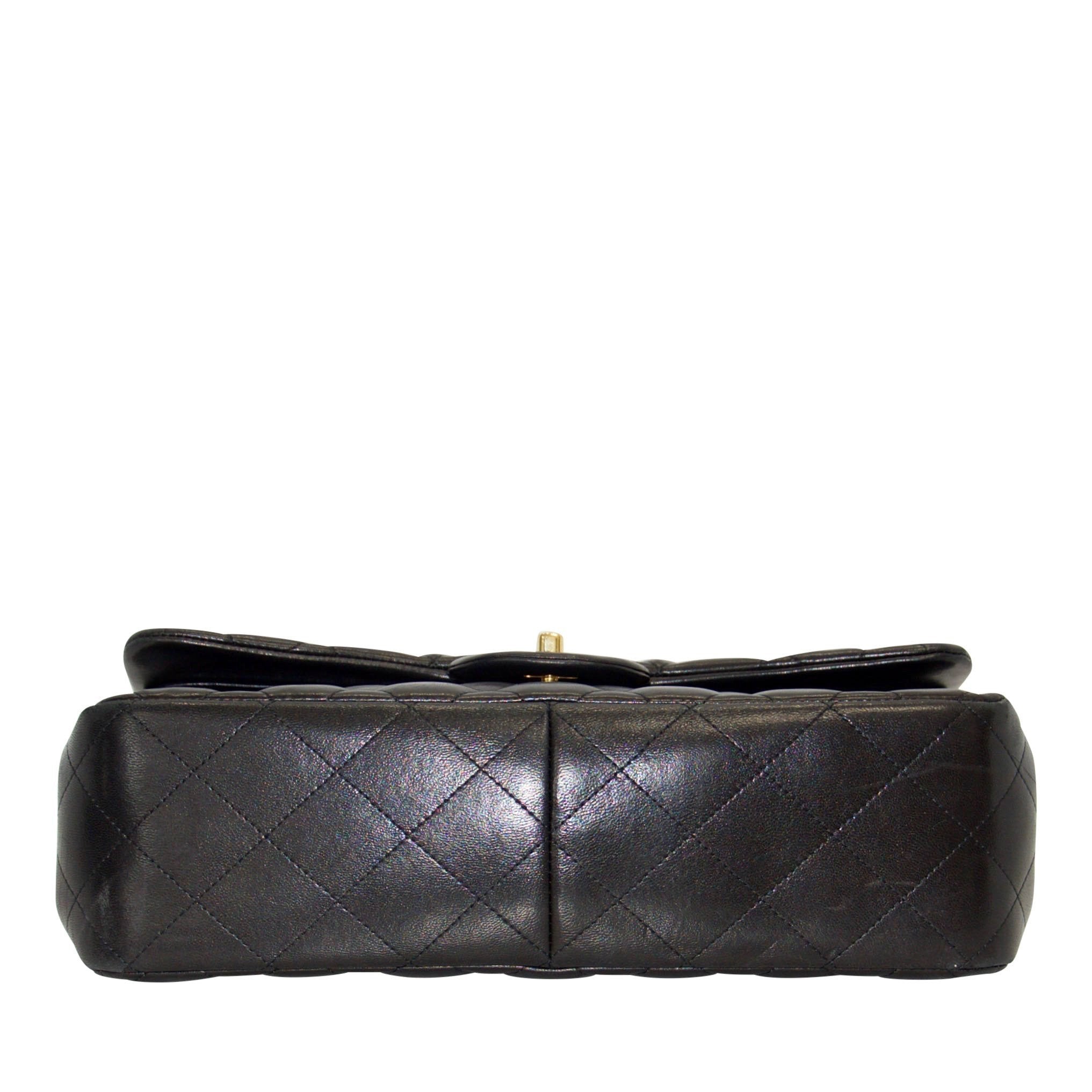 Chanel Black Lambskin Classic Jumbo Double Flap Bag