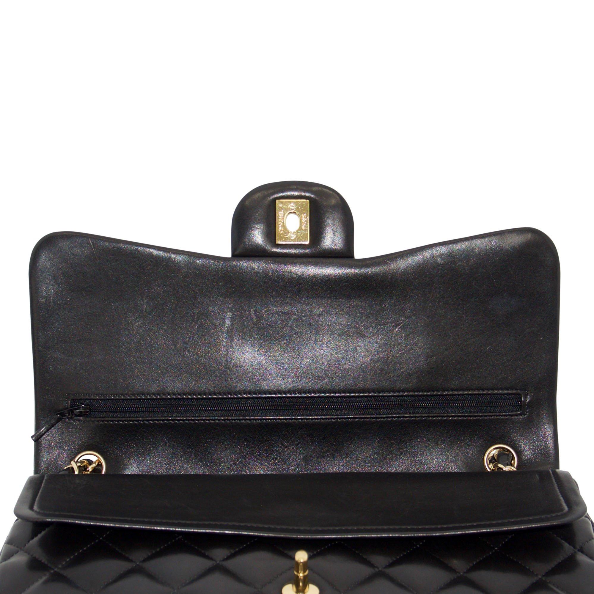 Chanel Black Lambskin Classic Jumbo Double Flap Bag