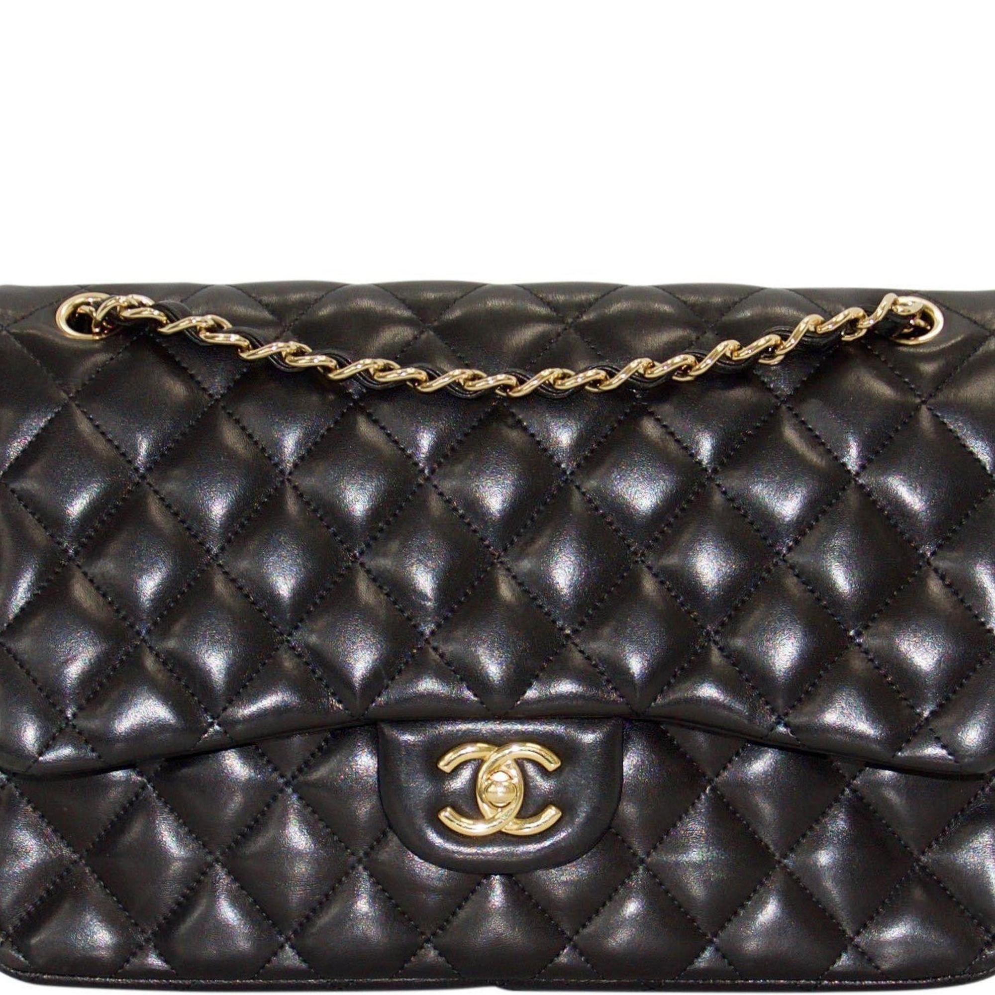 Chanel Black Lambskin Classic Jumbo Double Flap Bag