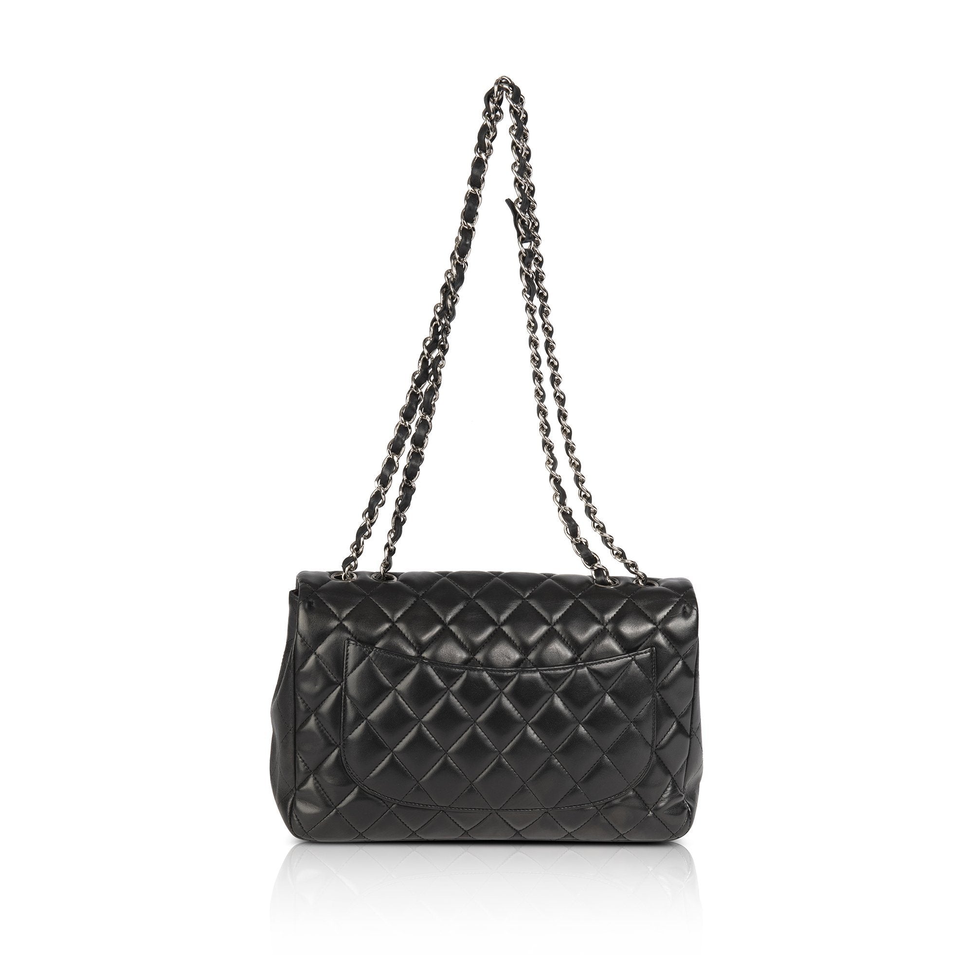 Chanel Black Lambskin Classic Jumbo Single Flap Bag w/ Box