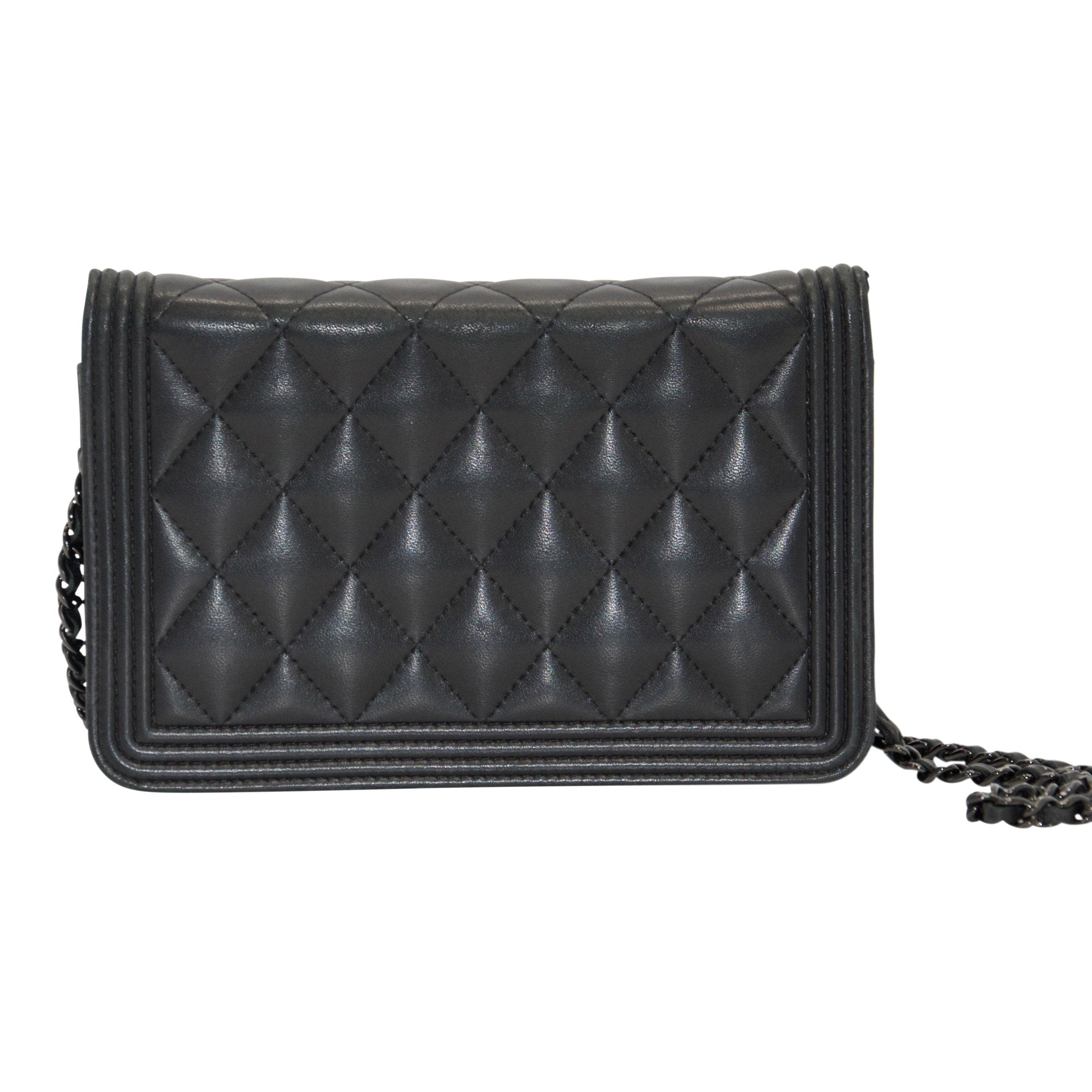 Chanel Black Quilted Boy Wallet on Chain