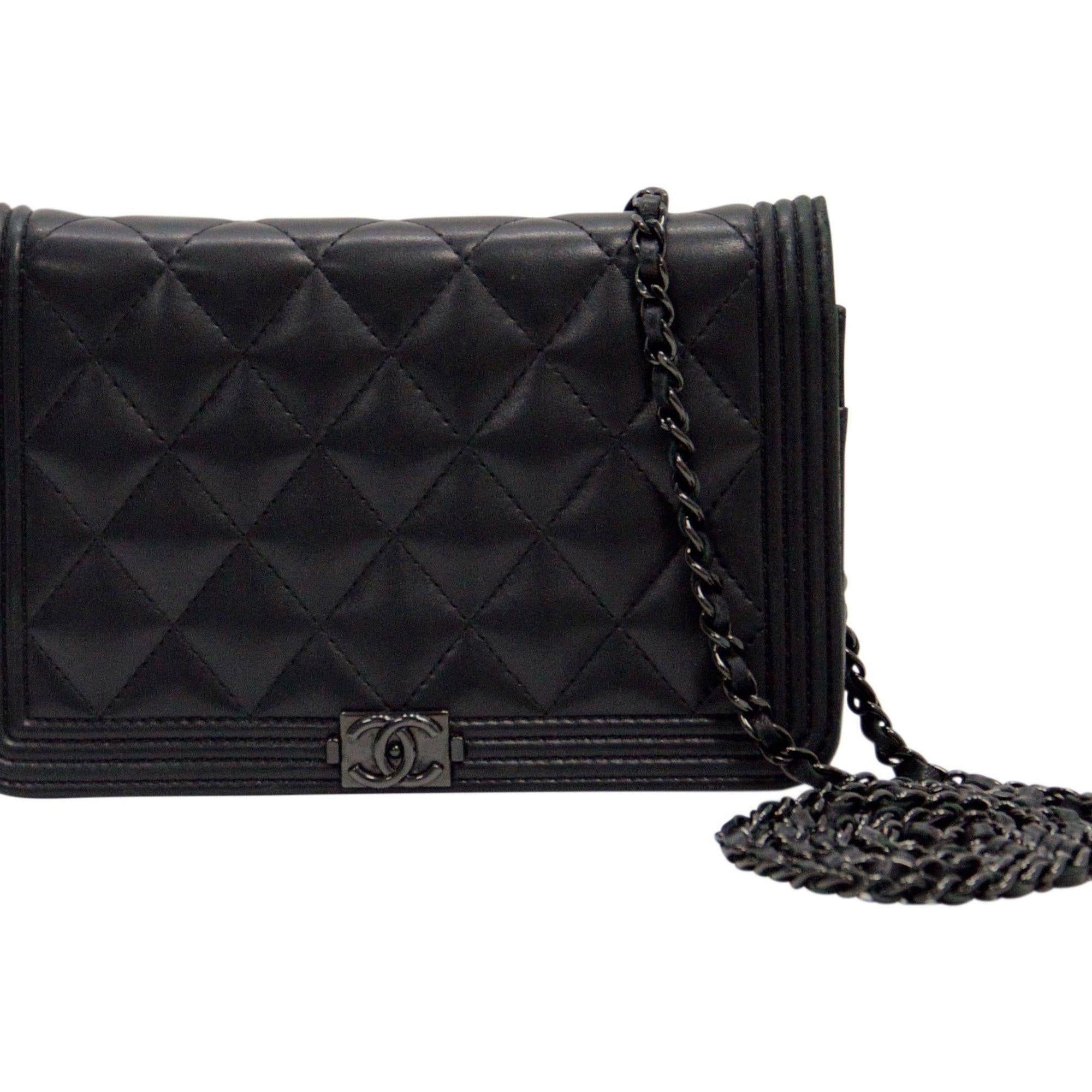 Chanel Black Quilted Boy Wallet on Chain