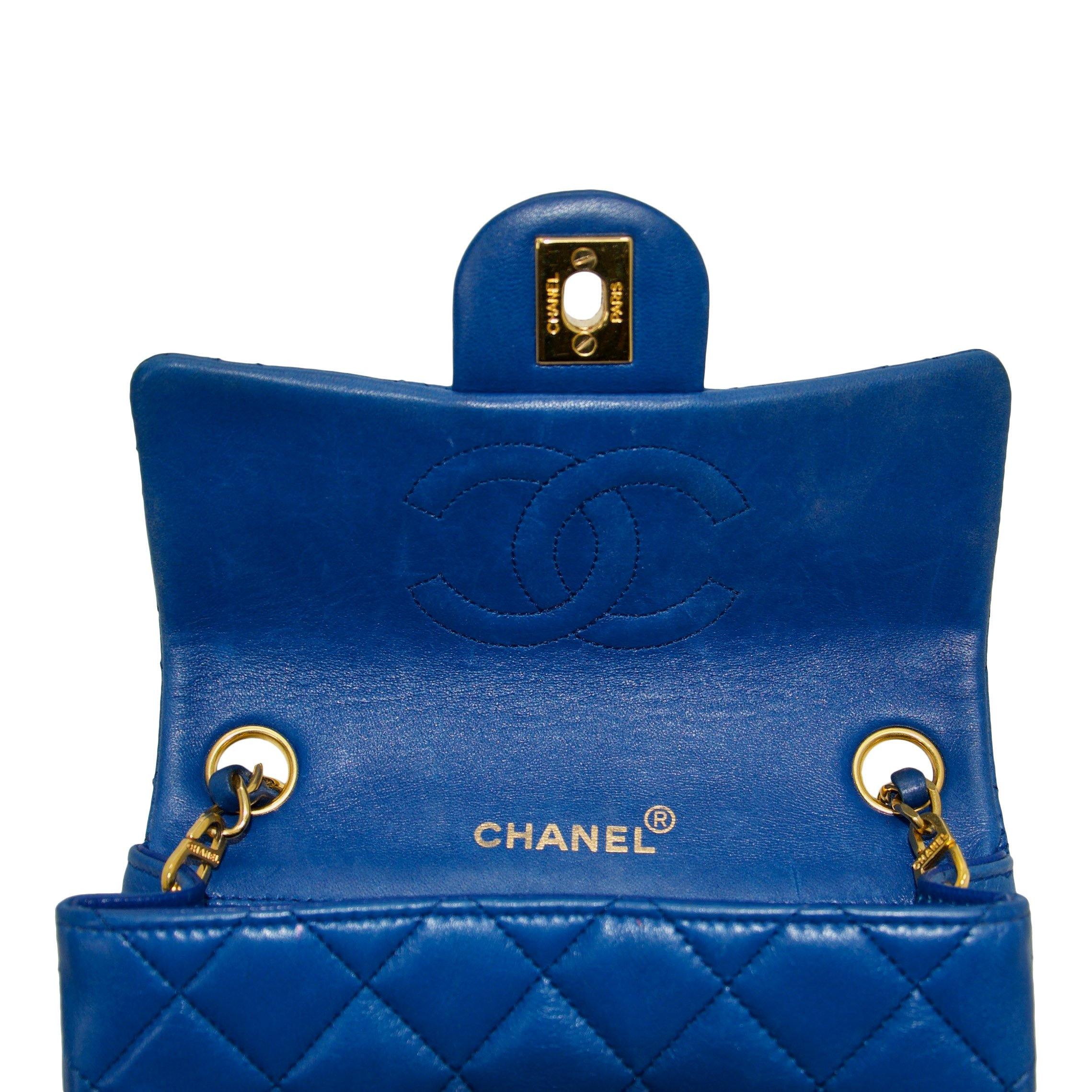 Chanel Blue Vintage Classic Mini Square Flap Bag
