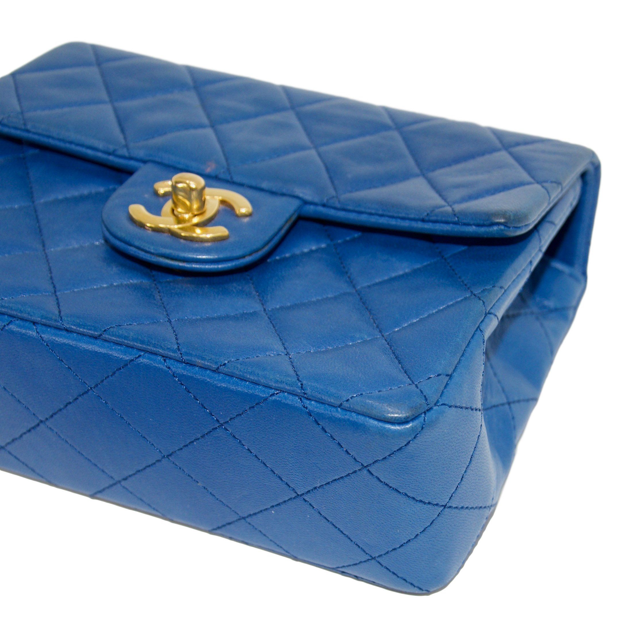 Chanel Blue Vintage Classic Mini Square Flap Bag