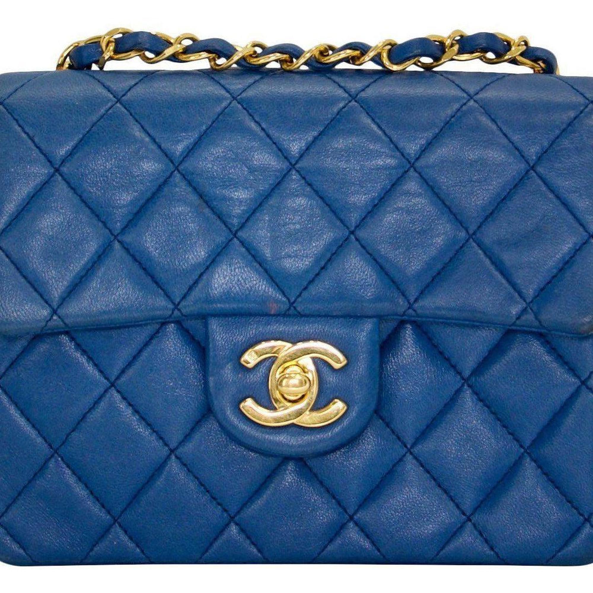 Chanel Blue Vintage Classic Mini Square Flap Bag