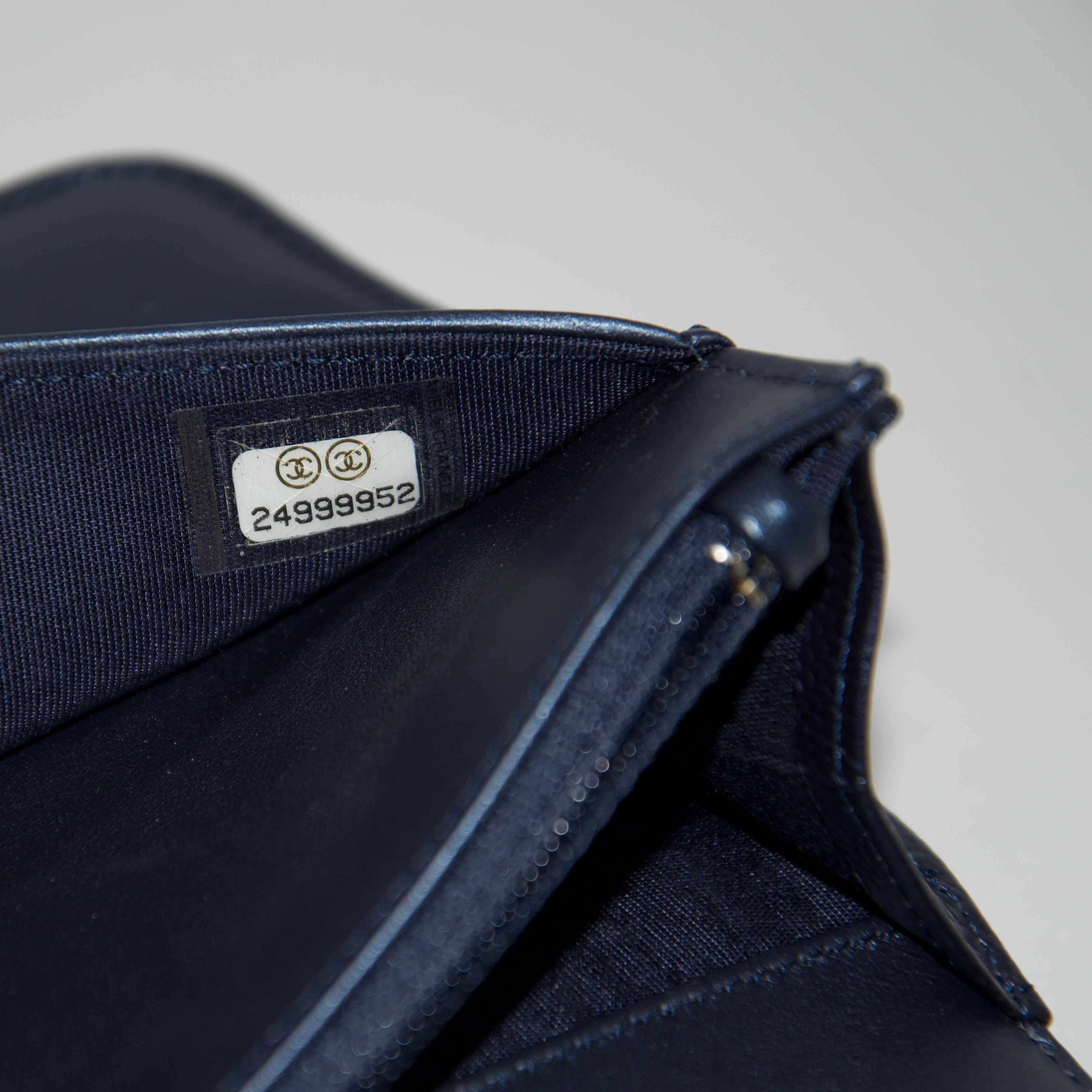 Chanel Metallic Blue Quilted Boy Wallet on Chain