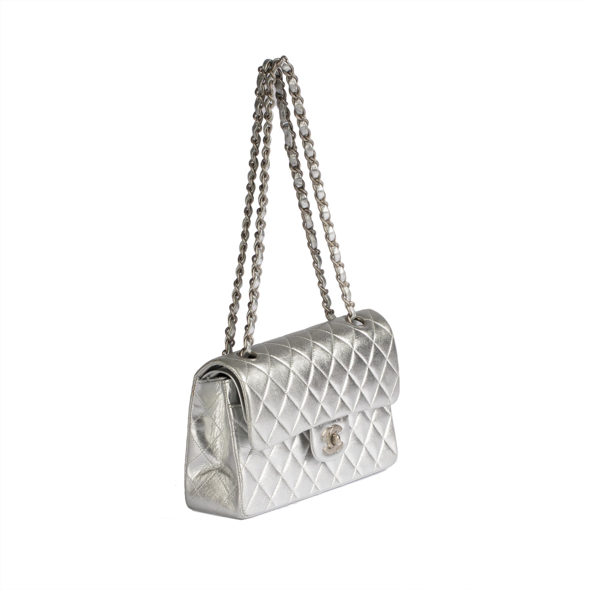 Chanel Metallic Silver Classic Double Flap Bag