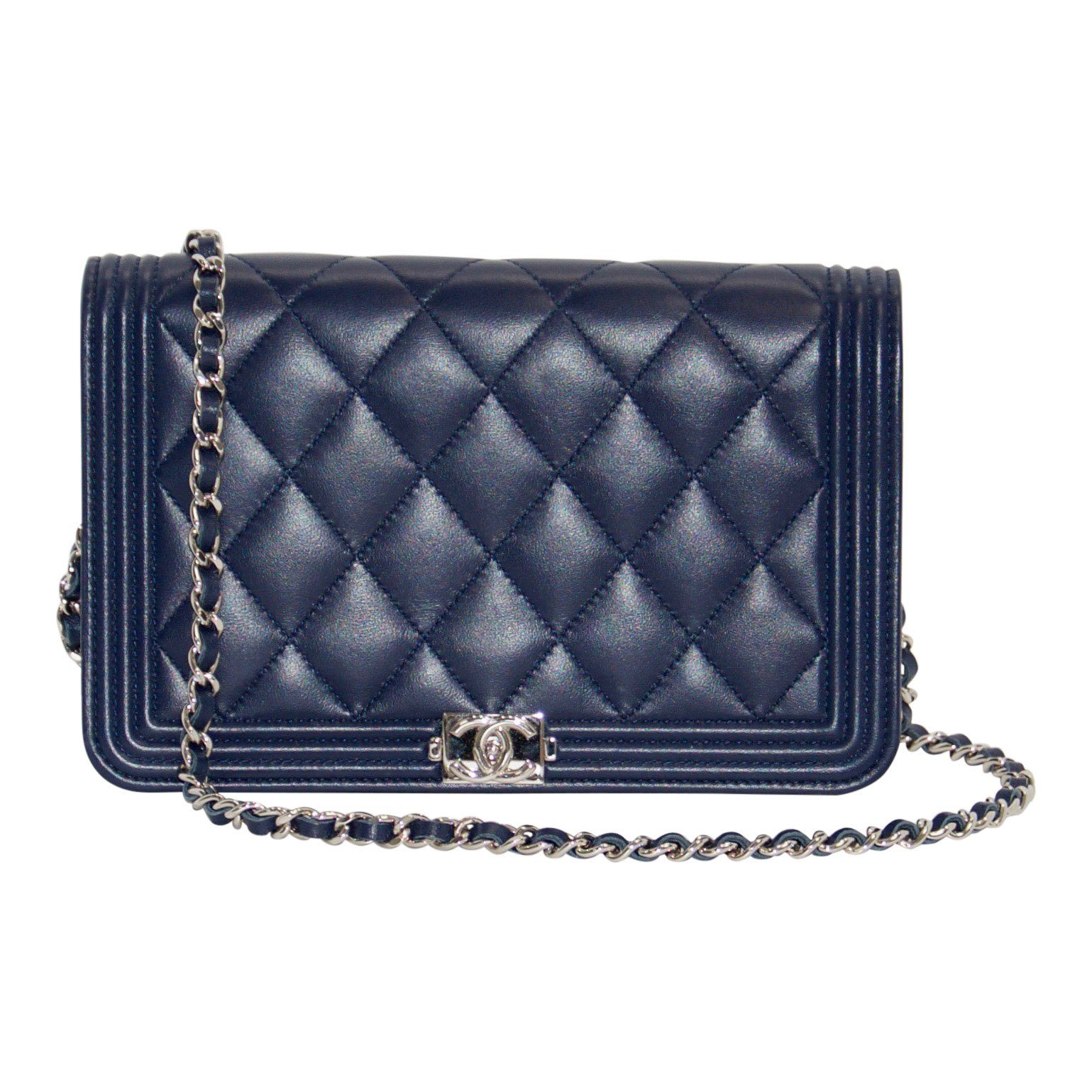 Chanel Navy Blue Quilted Boy Wallet on Chain