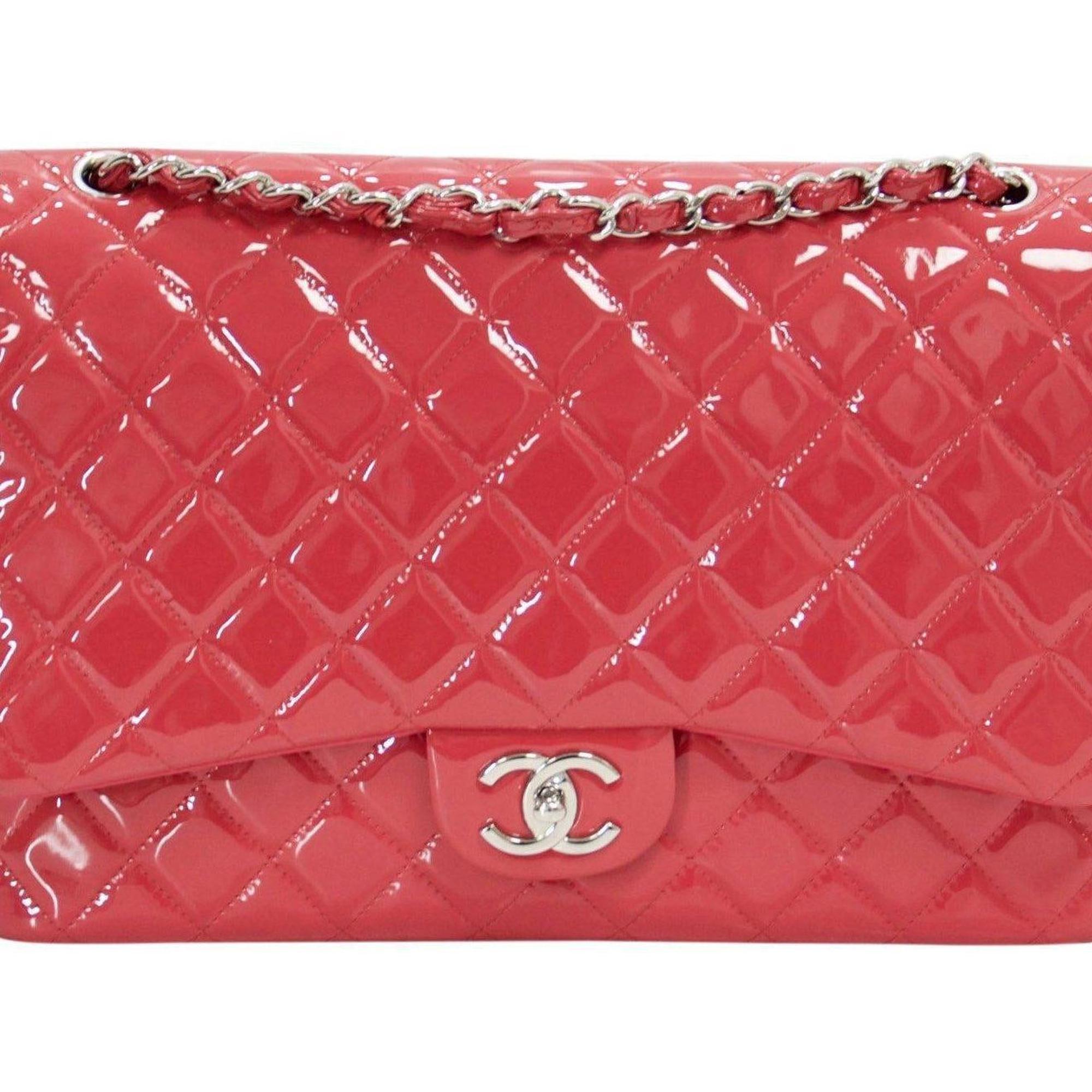 Chanel Pink Patent Leather Classic Maxi Double Flap Bag