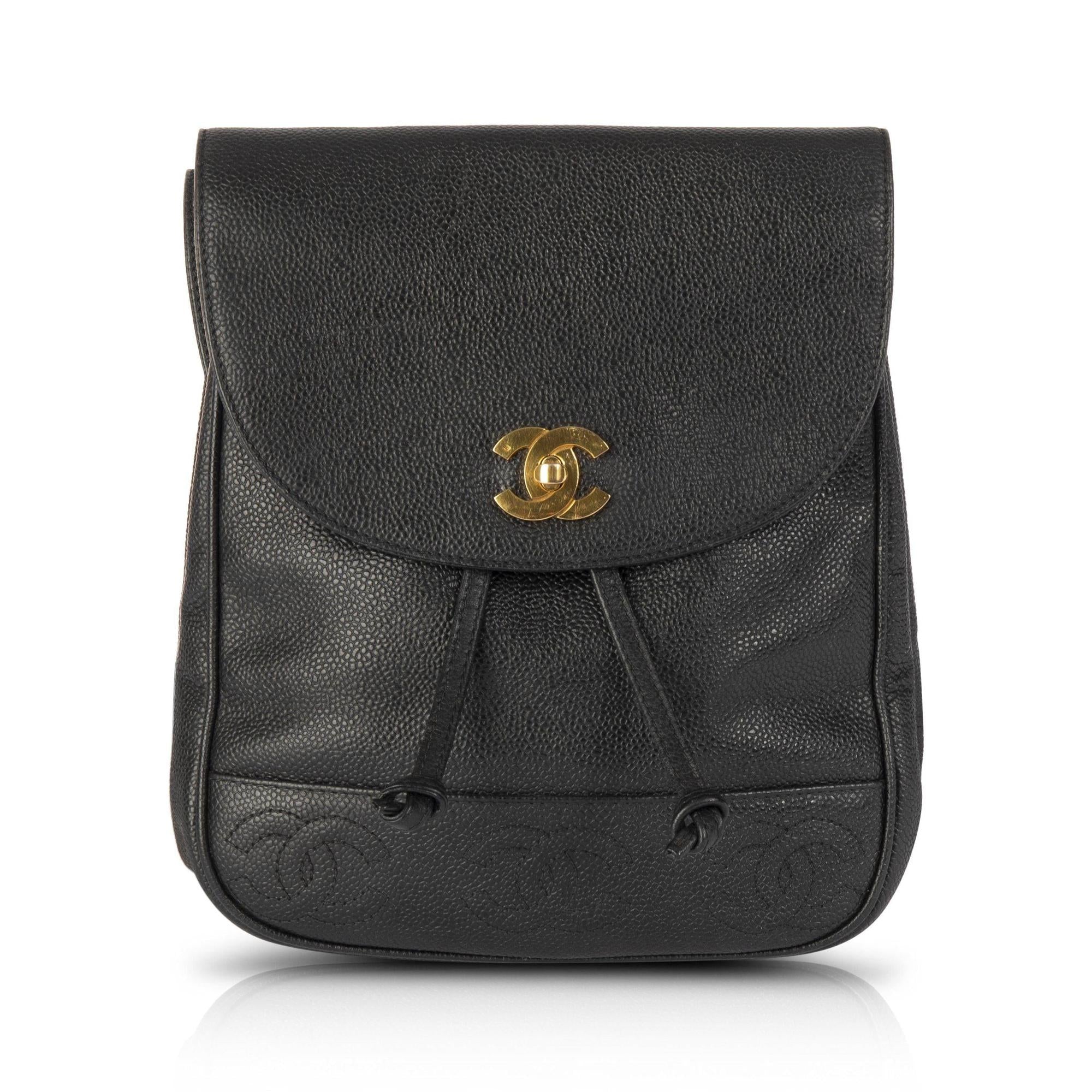 Chanel Vintage Black Caviar CC Backpack