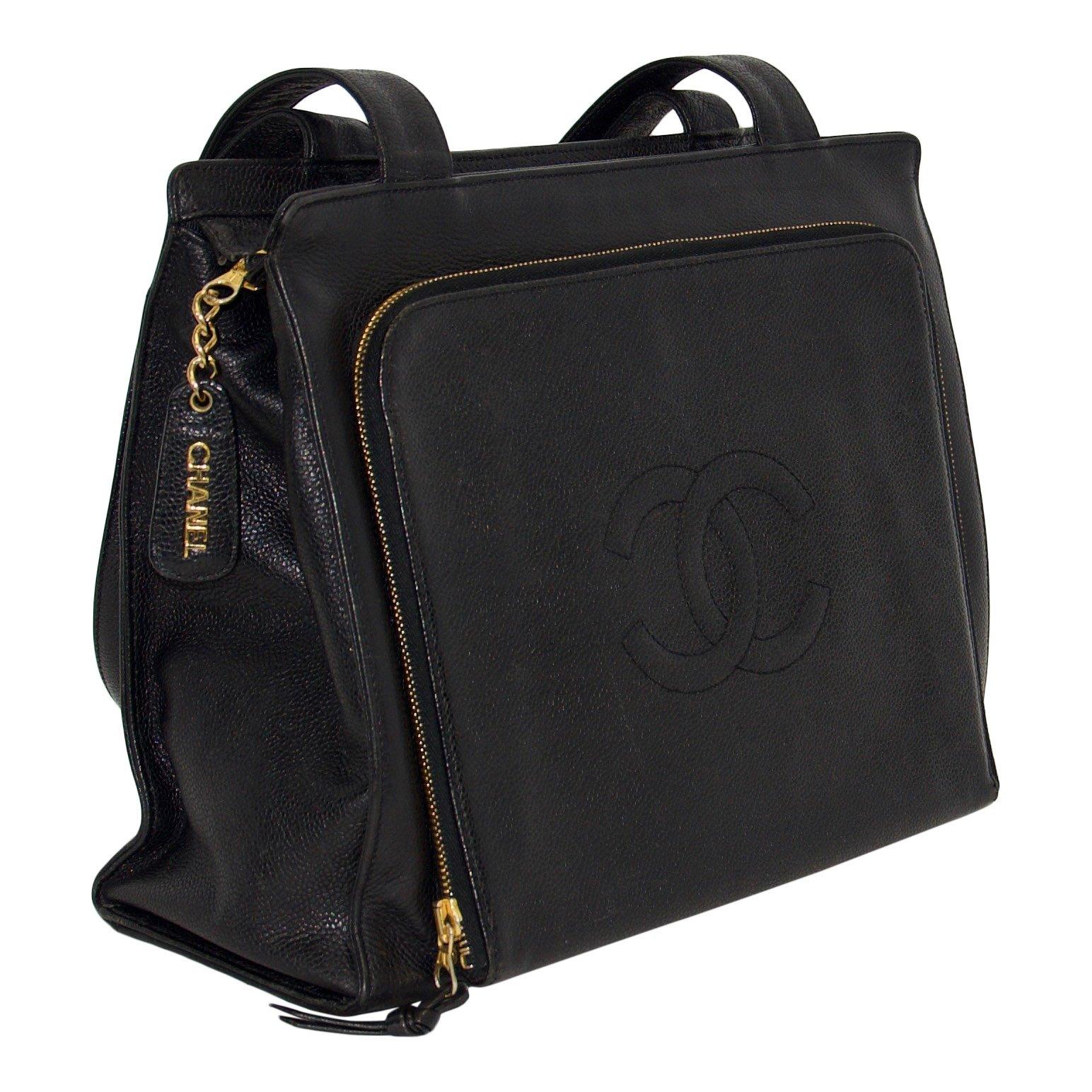 Chanel Vintage Black Caviar Leather Shoulder Bag