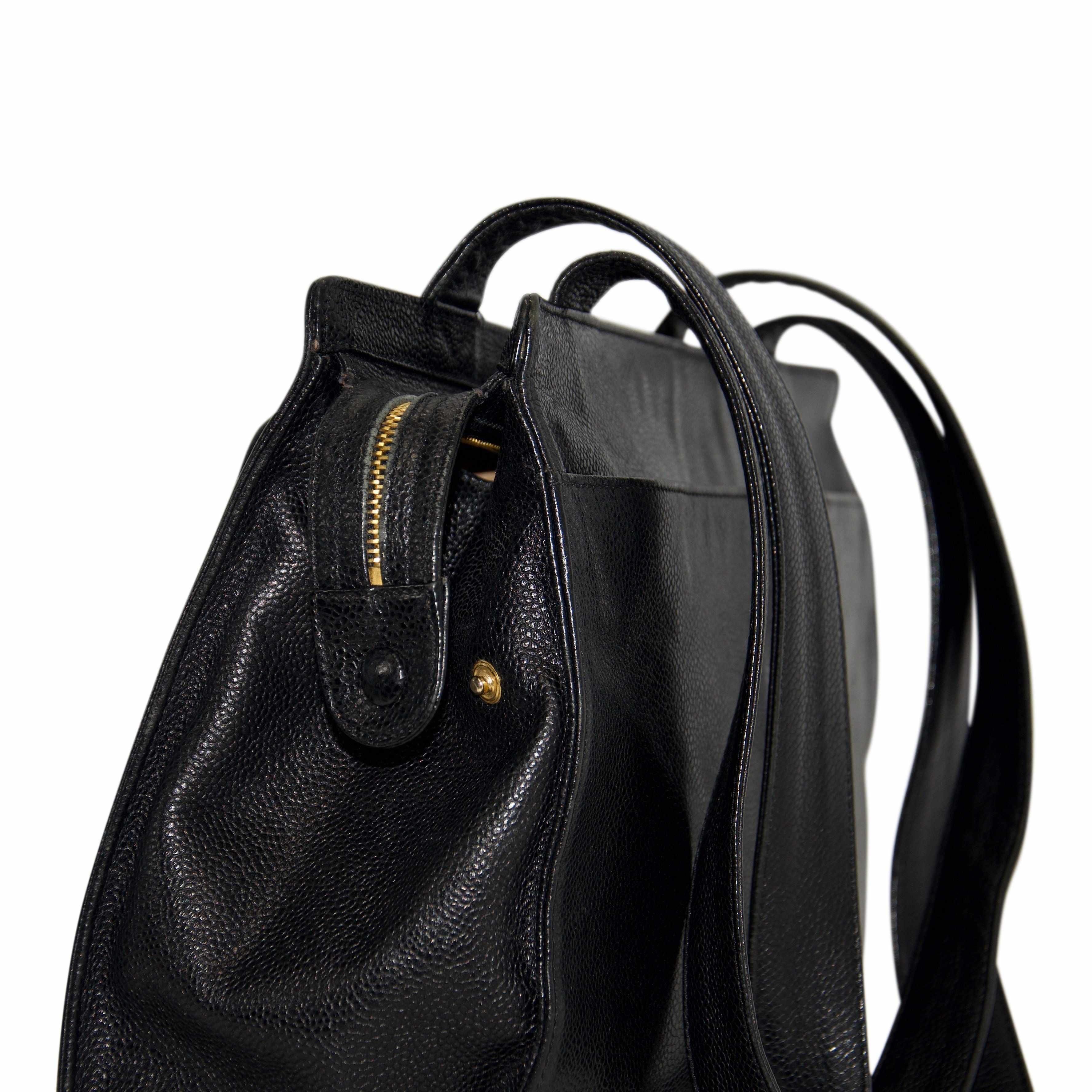 Chanel Vintage Black Caviar Leather Shoulder Bag