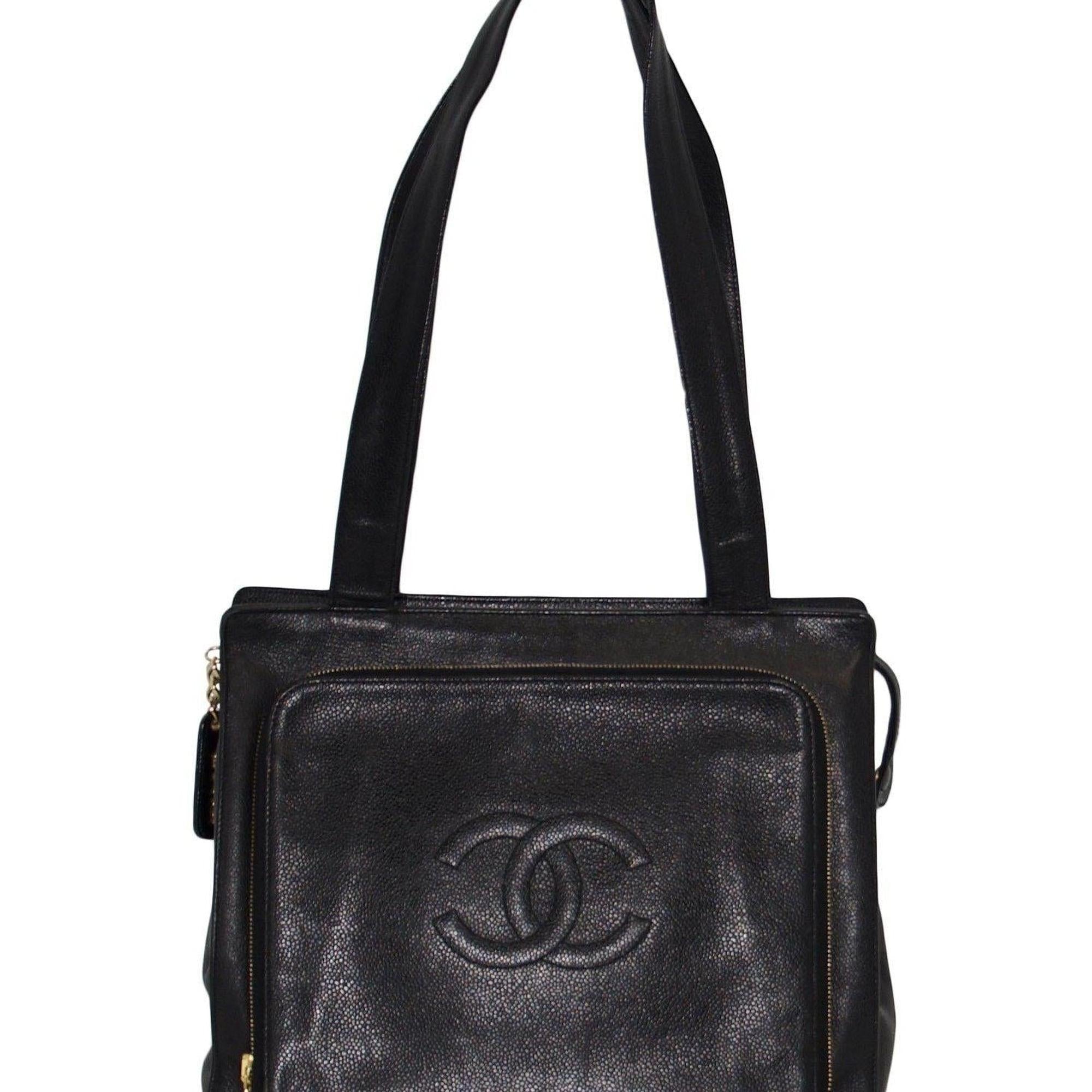 Chanel Vintage Black Caviar Leather Shoulder Bag