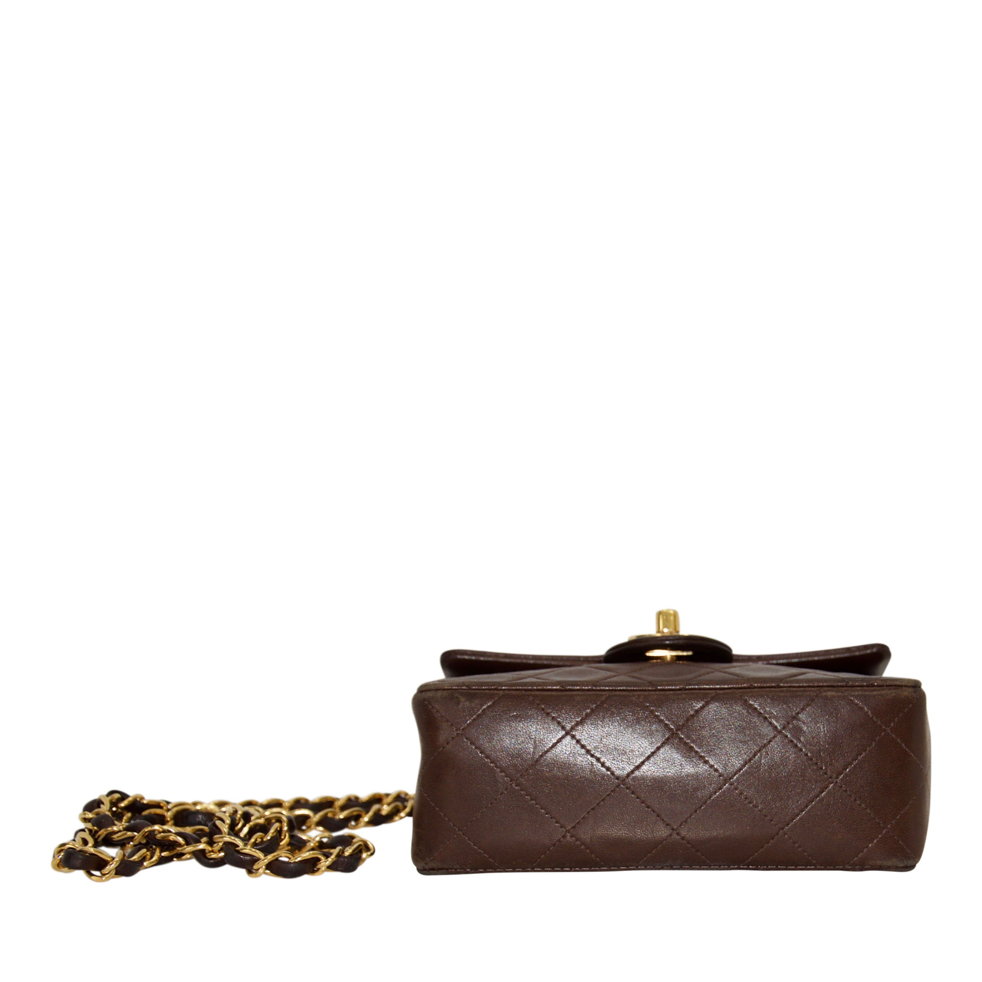 Chanel Vintage Chocolate Brown Lambskin Classic Mini Square Flap Bag