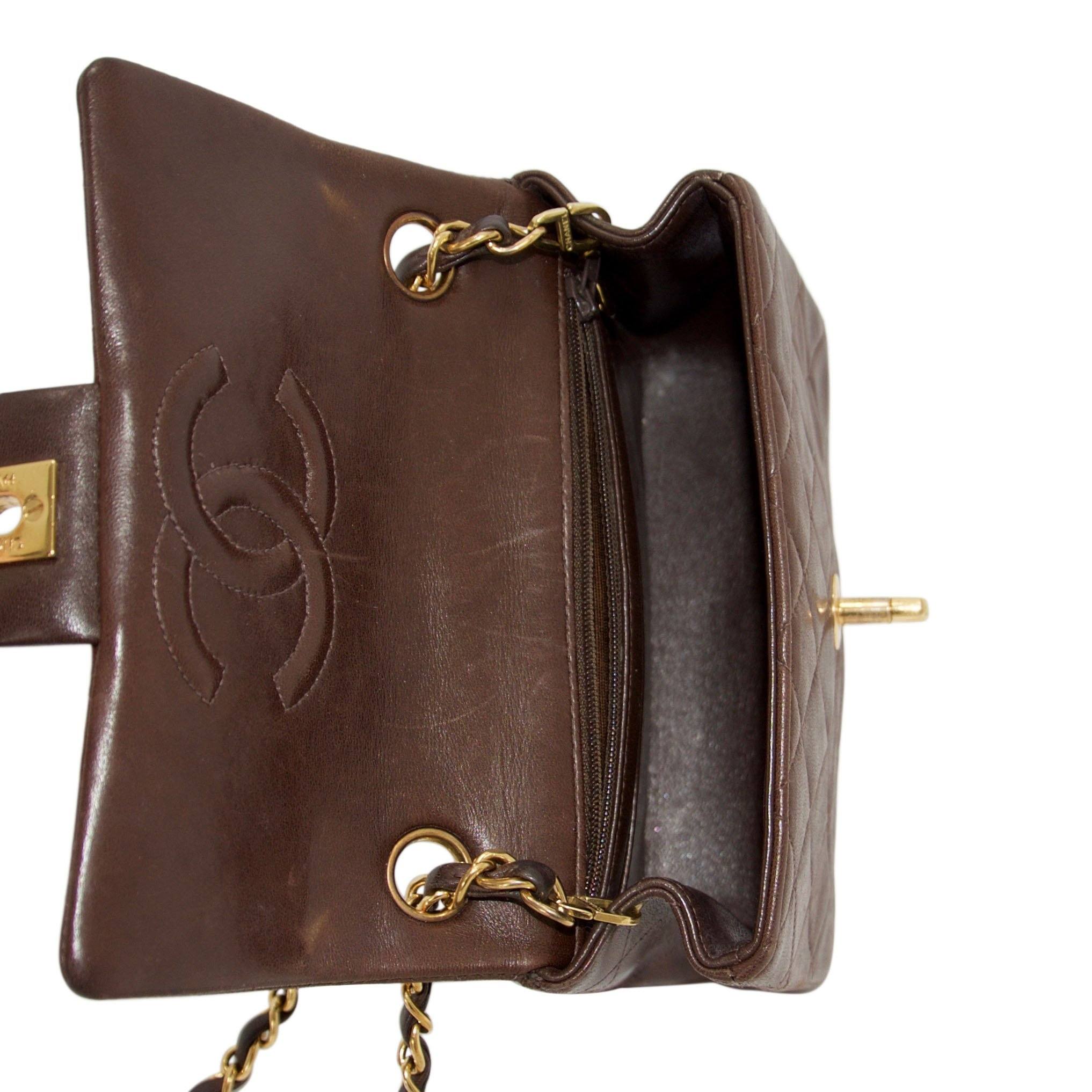 Chanel Vintage Chocolate Brown Lambskin Classic Mini Square Flap Bag