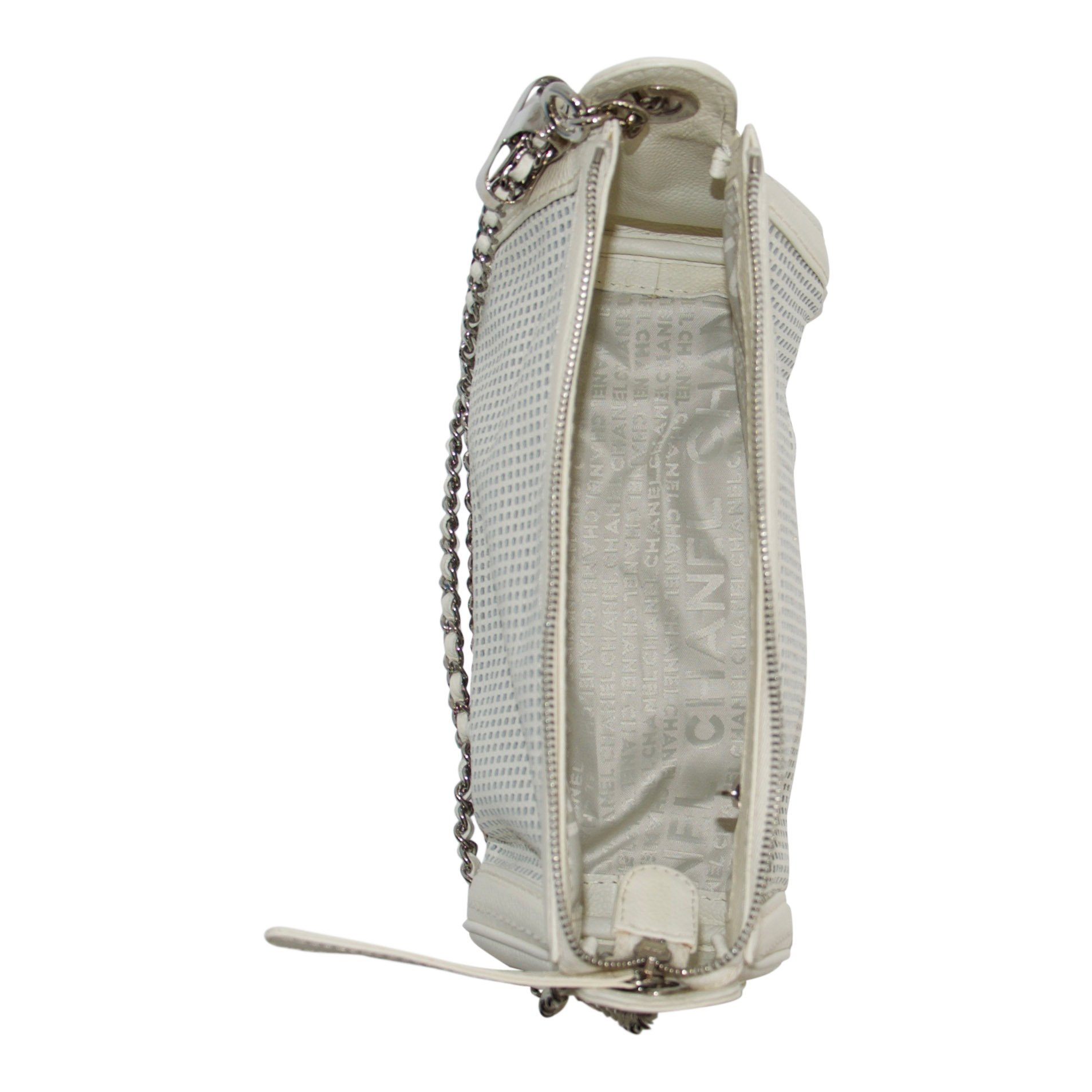 Chanel White Perforated Leather Shoulder Chain Bag