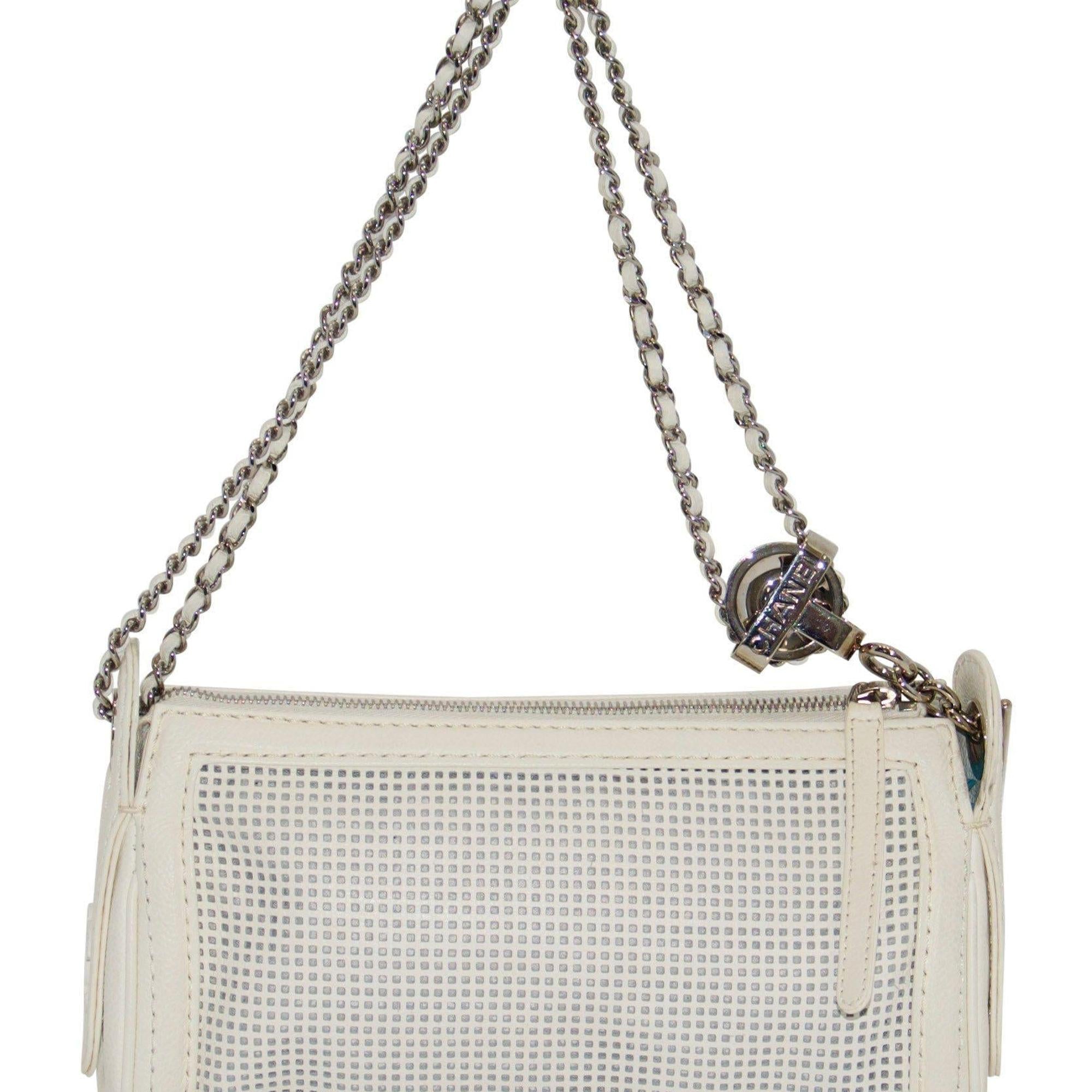 Chanel White Perforated Leather Shoulder Chain Bag