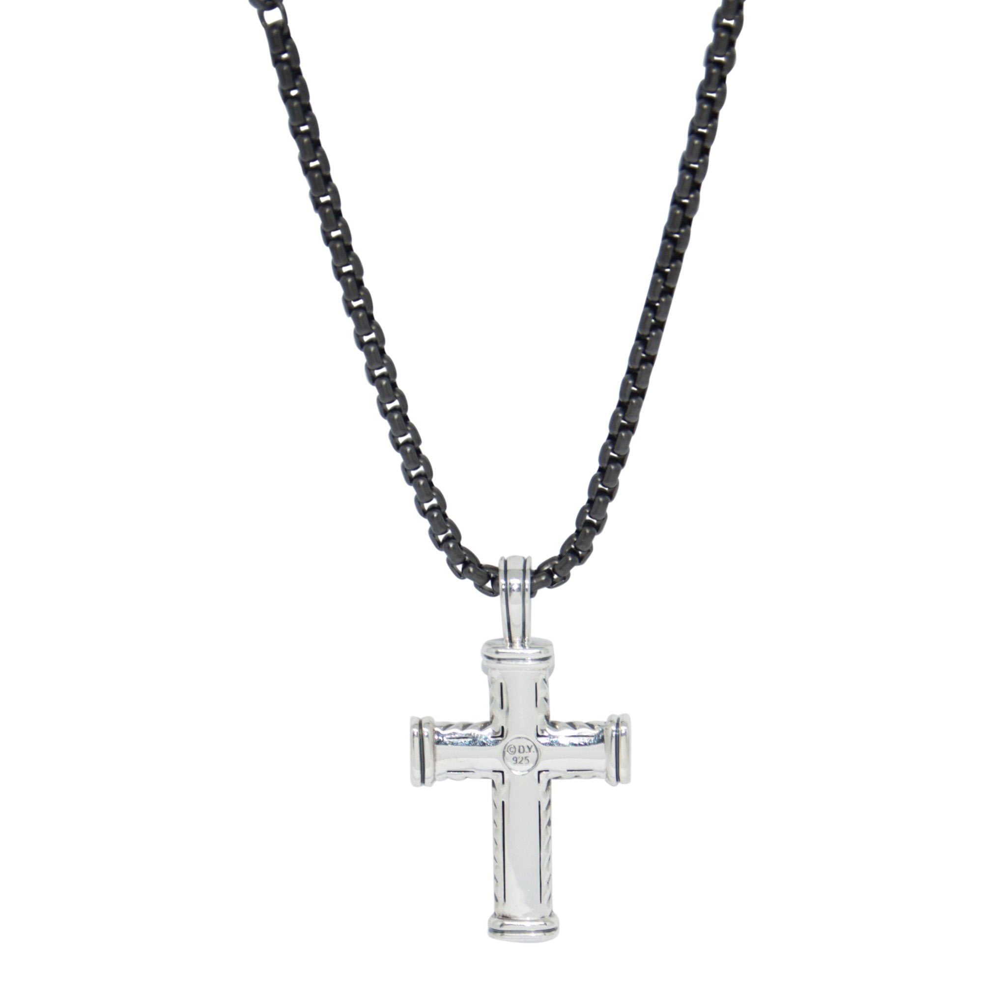 David Yurman Chevron Cross Pendant Necklace with Black Diamonds