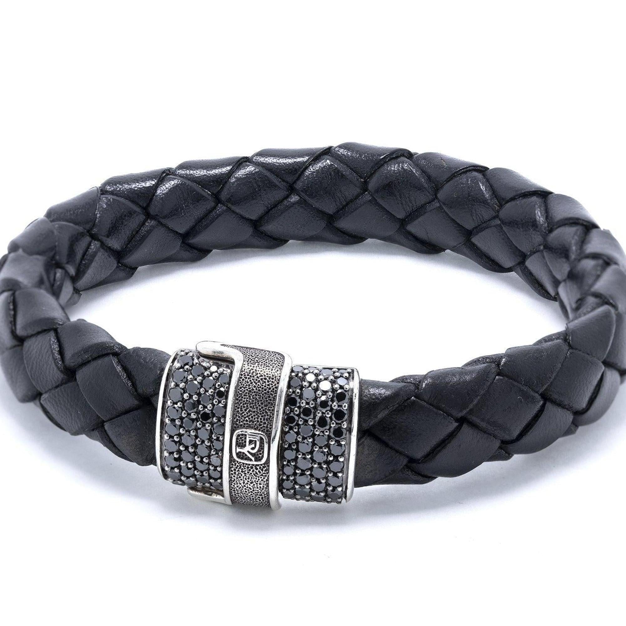 David Yurman Chevron Woven Leather Bracelet with Black Diamonds