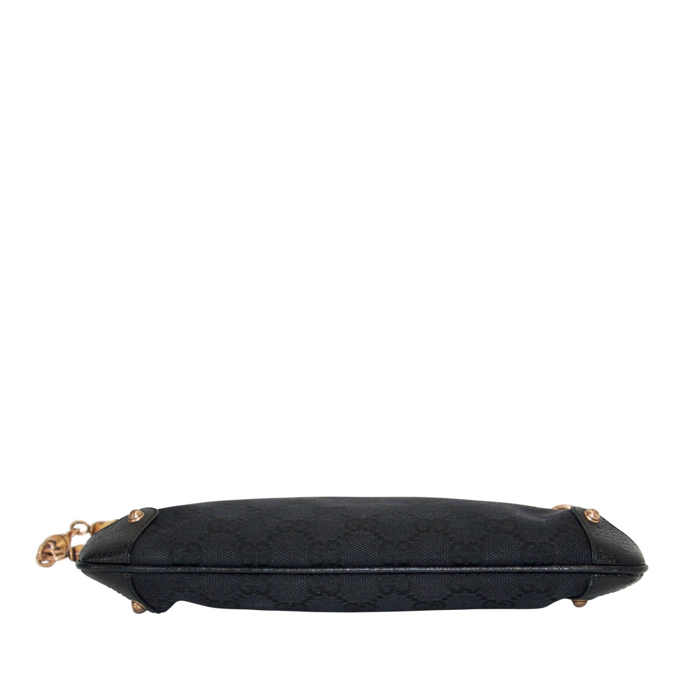 Gucci Black GG Canvas Bamboo Pochette