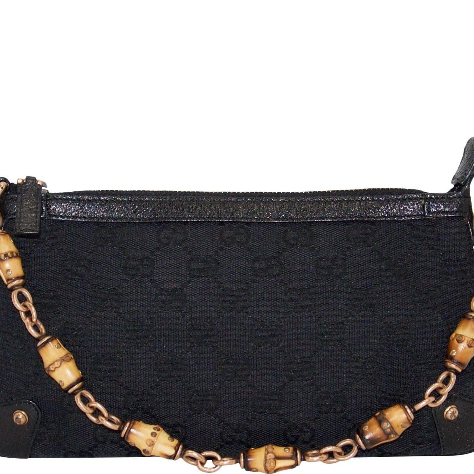 Gucci Black GG Canvas Bamboo Pochette
