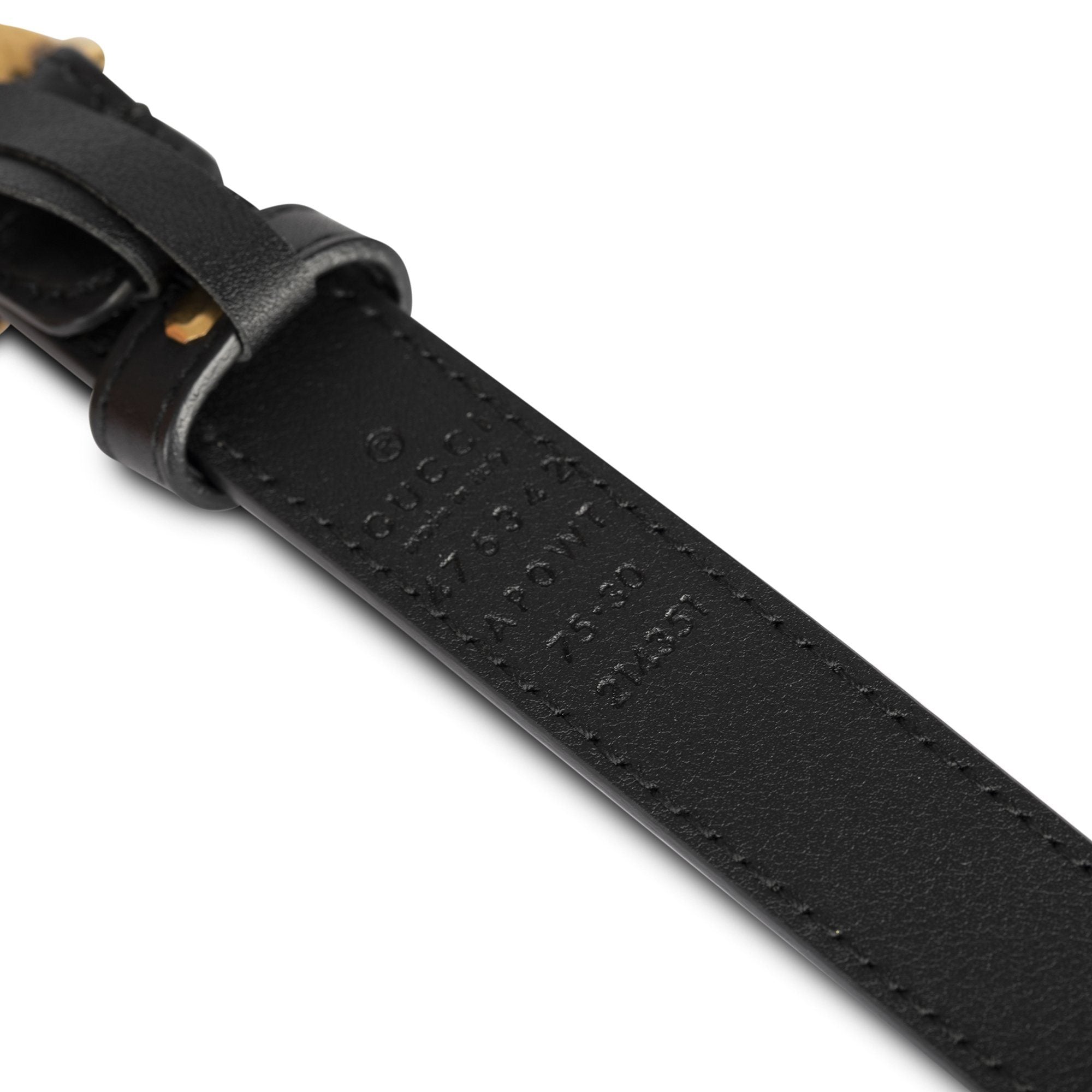 Gucci Black Leather Belt with Pearl Double G Buckle