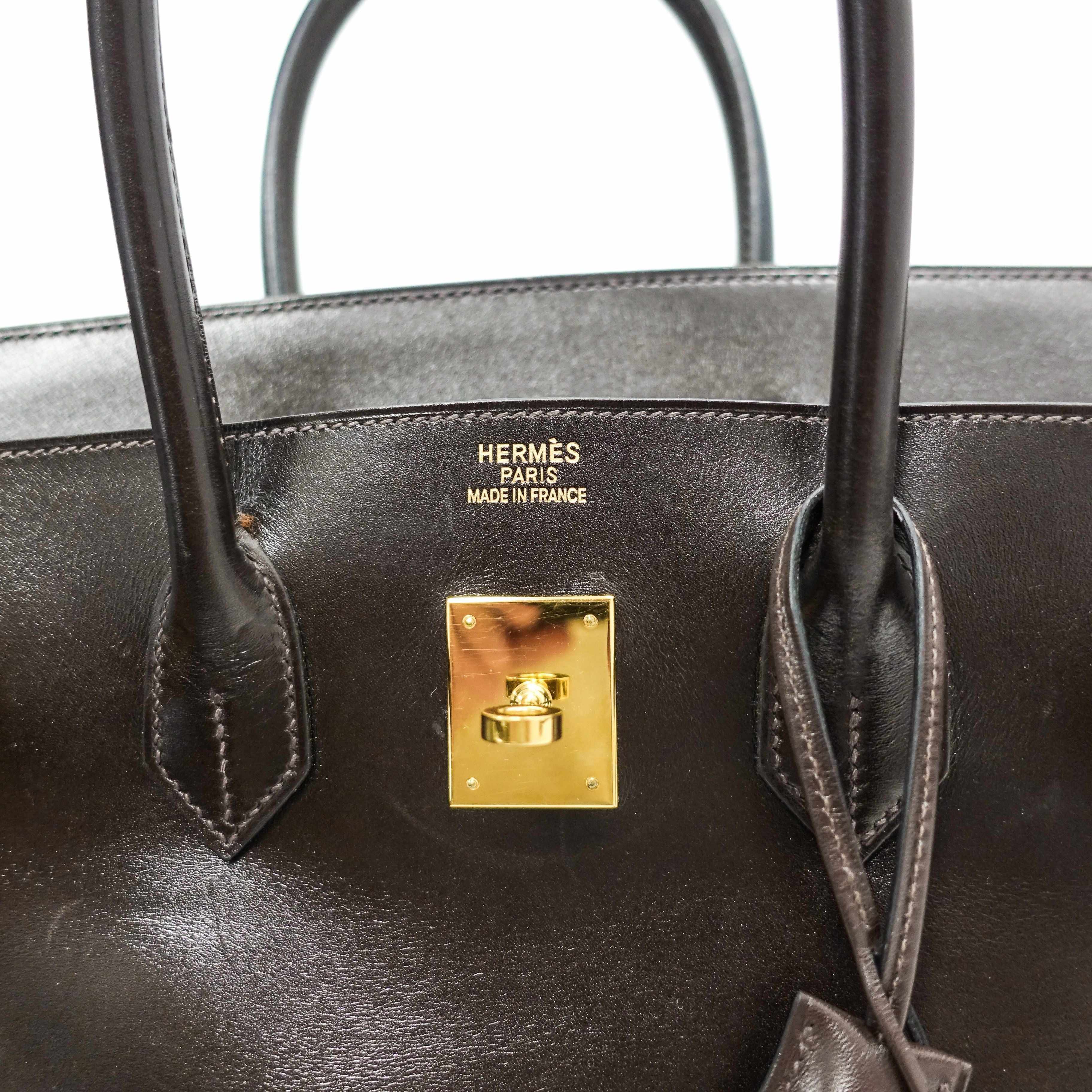 Hermes Chocolate Brown Box Leather Birkin 35
