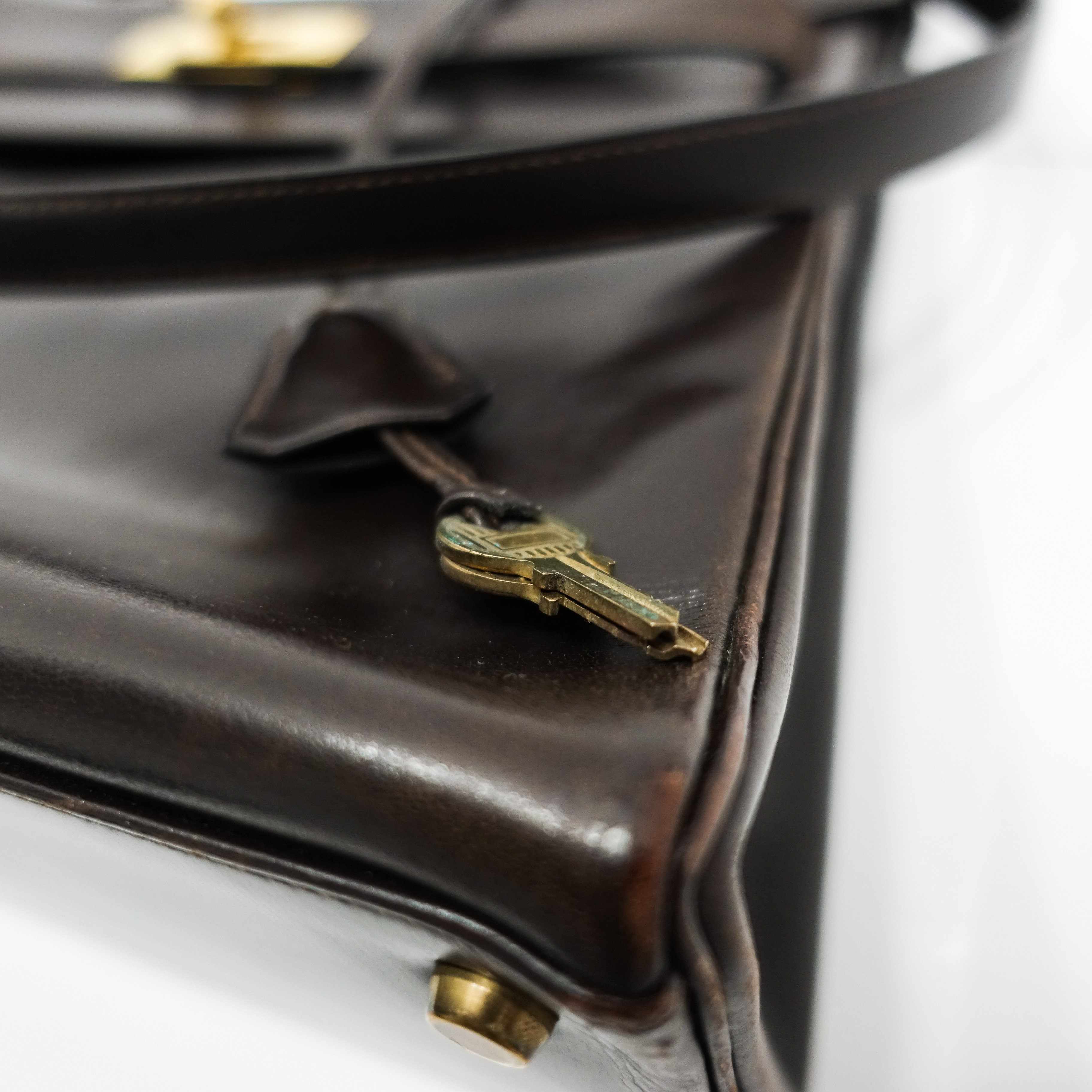 Hermes Vintage Chocolate Brown Box Leather Kelly 32