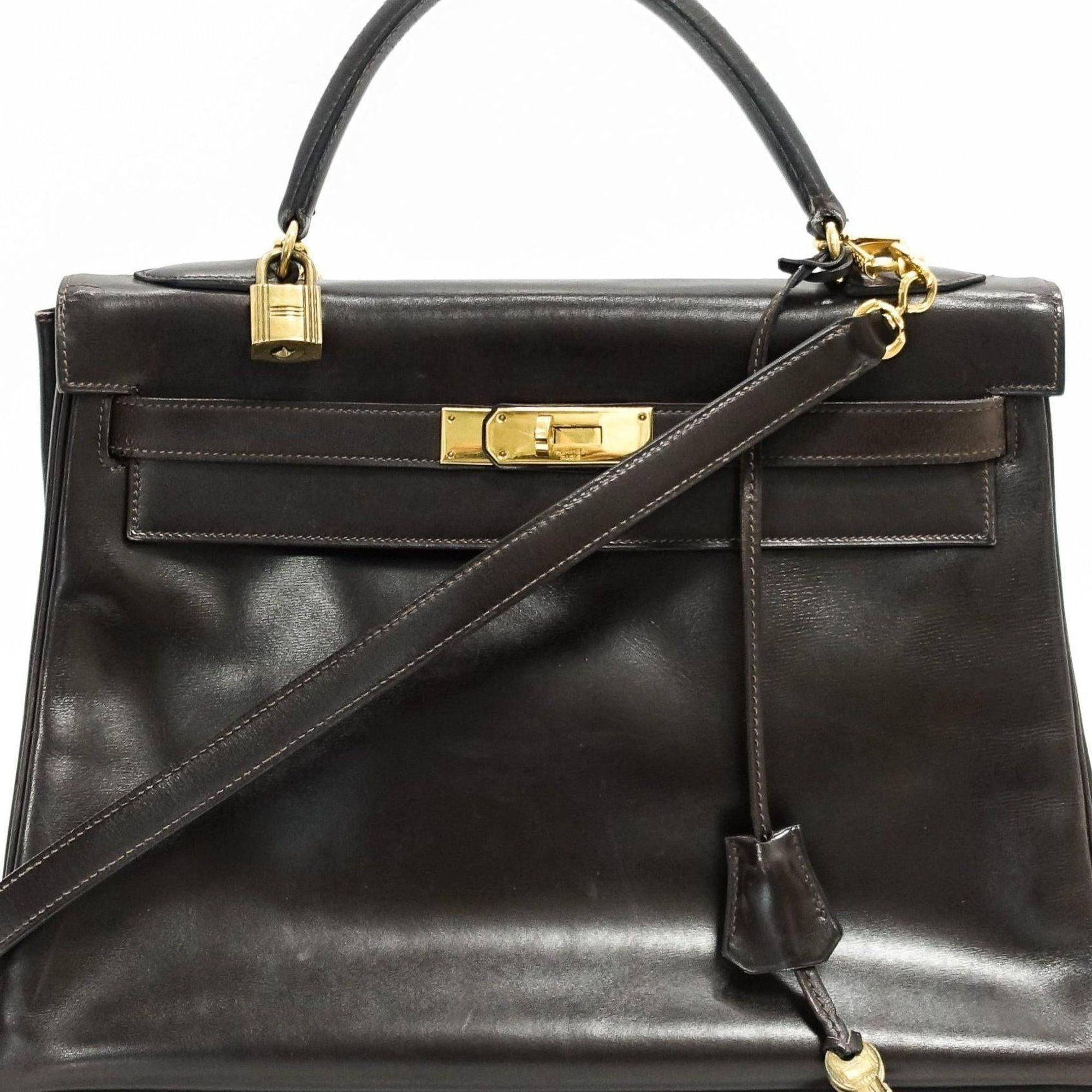 Hermes Vintage Chocolate Brown Box Leather Kelly 32