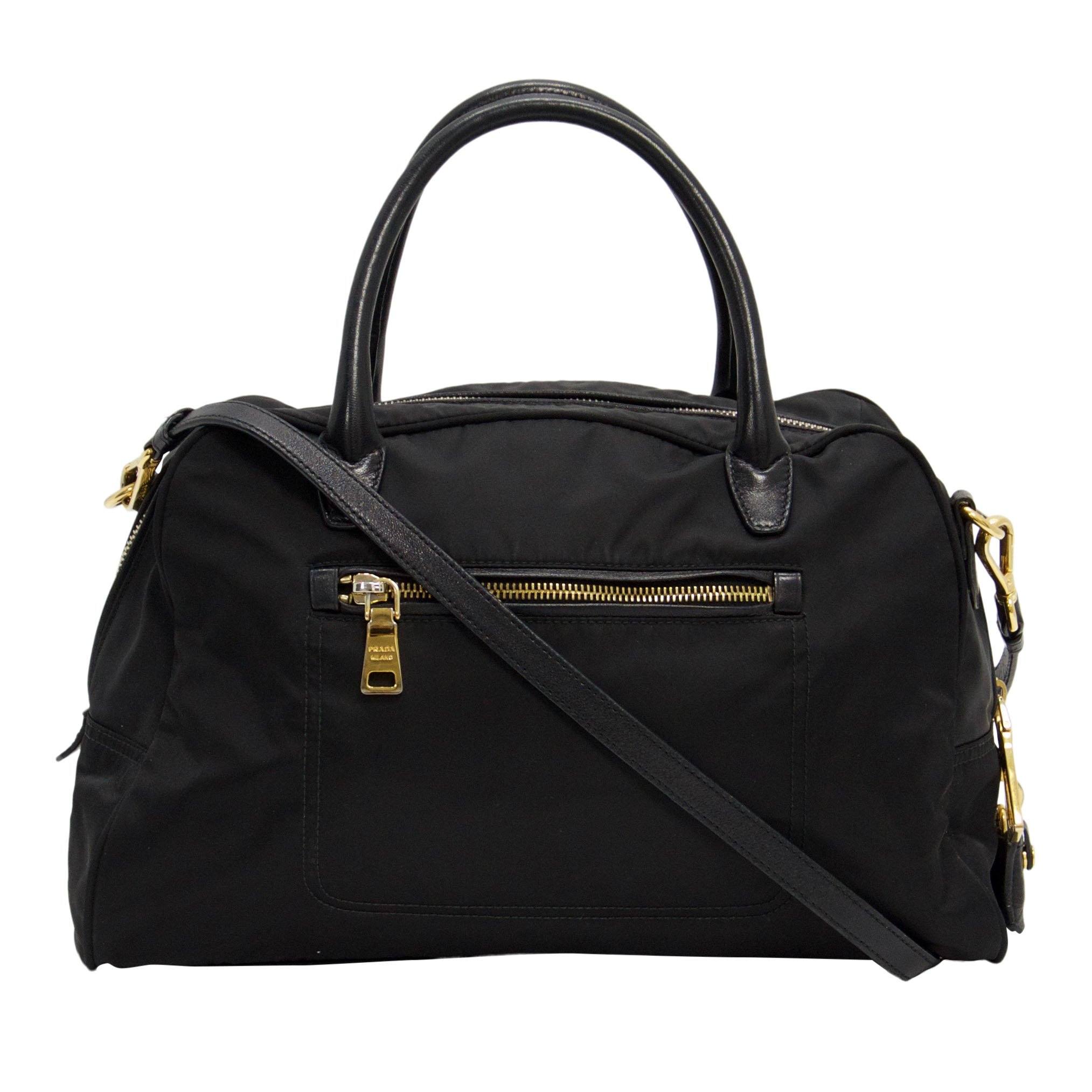 Prada Black Nylon and Leather-Trimmed Two Way Handbag
