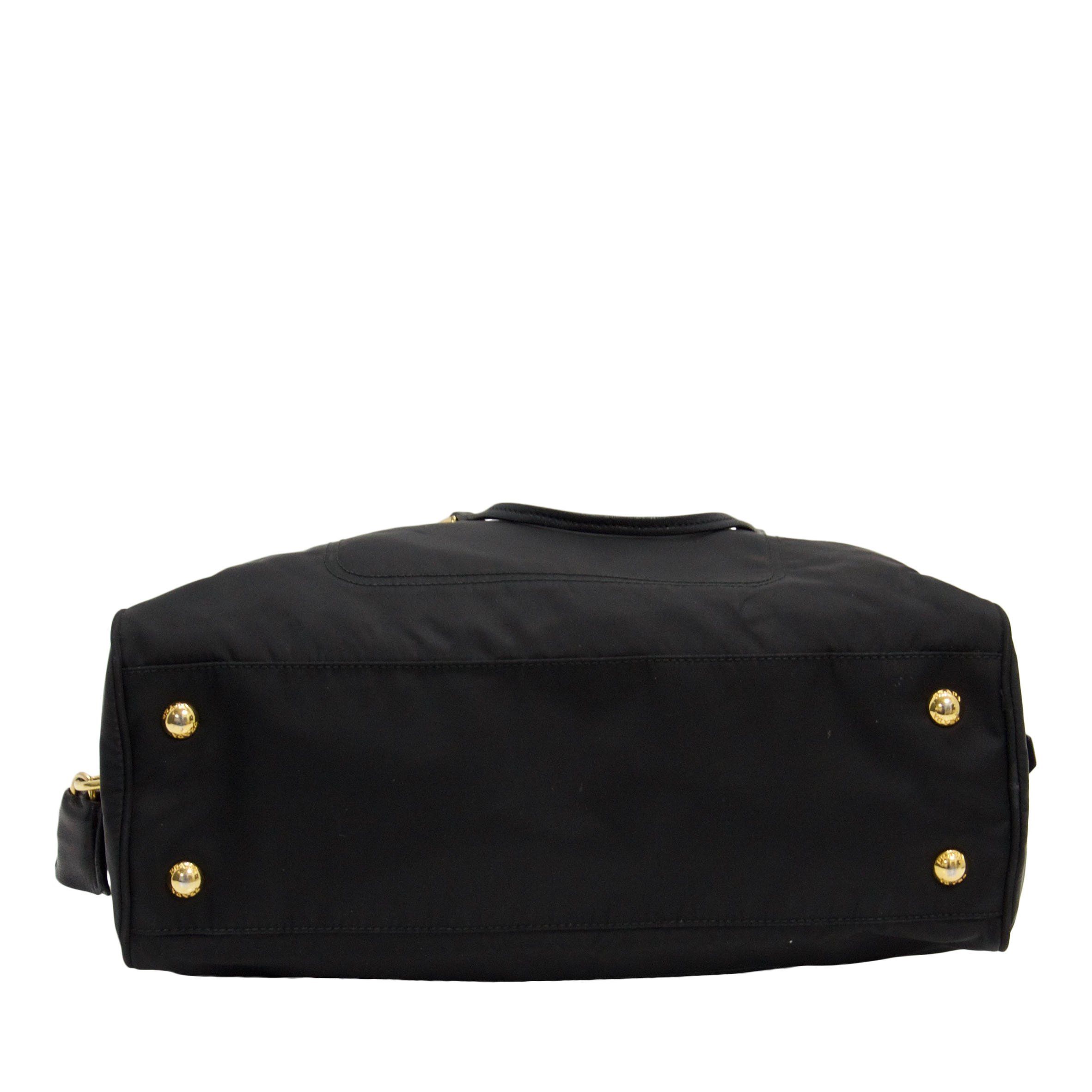 Prada Black Nylon and Leather-Trimmed Two Way Handbag