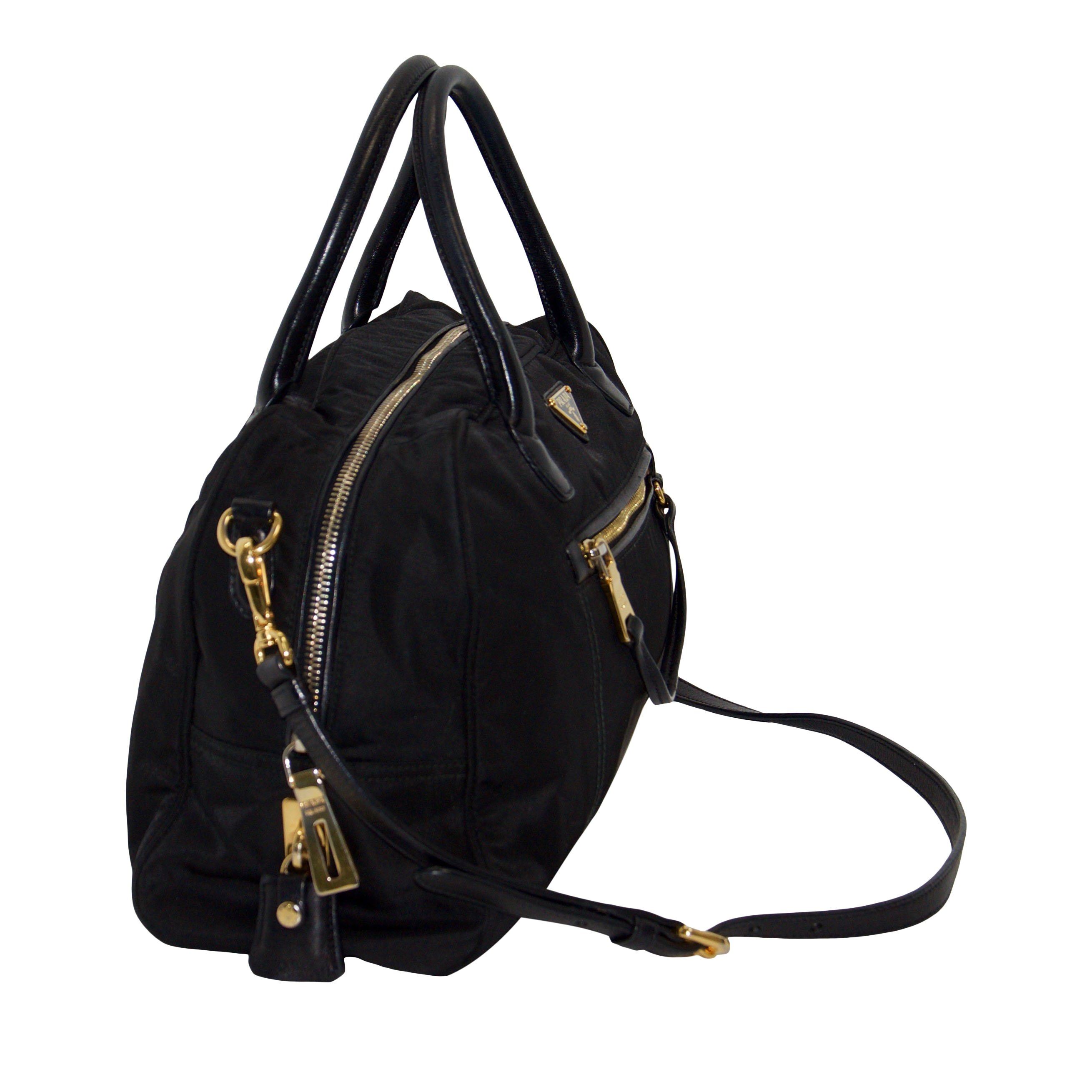 Prada Black Nylon and Leather-Trimmed Two Way Handbag