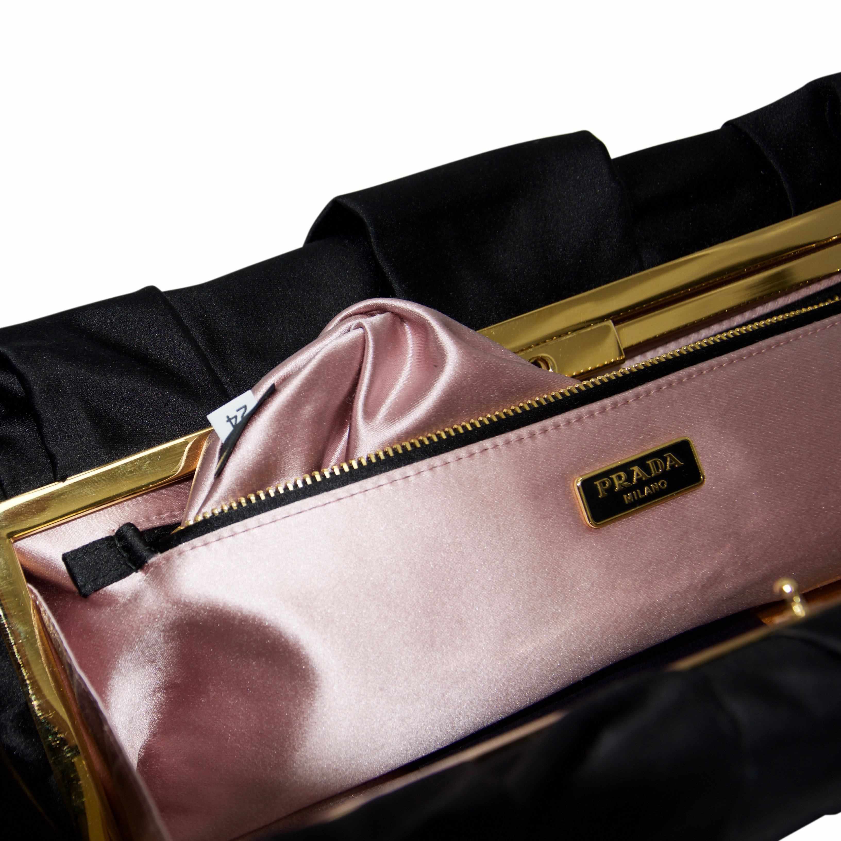 Prada Black Pleated Raso Clutch