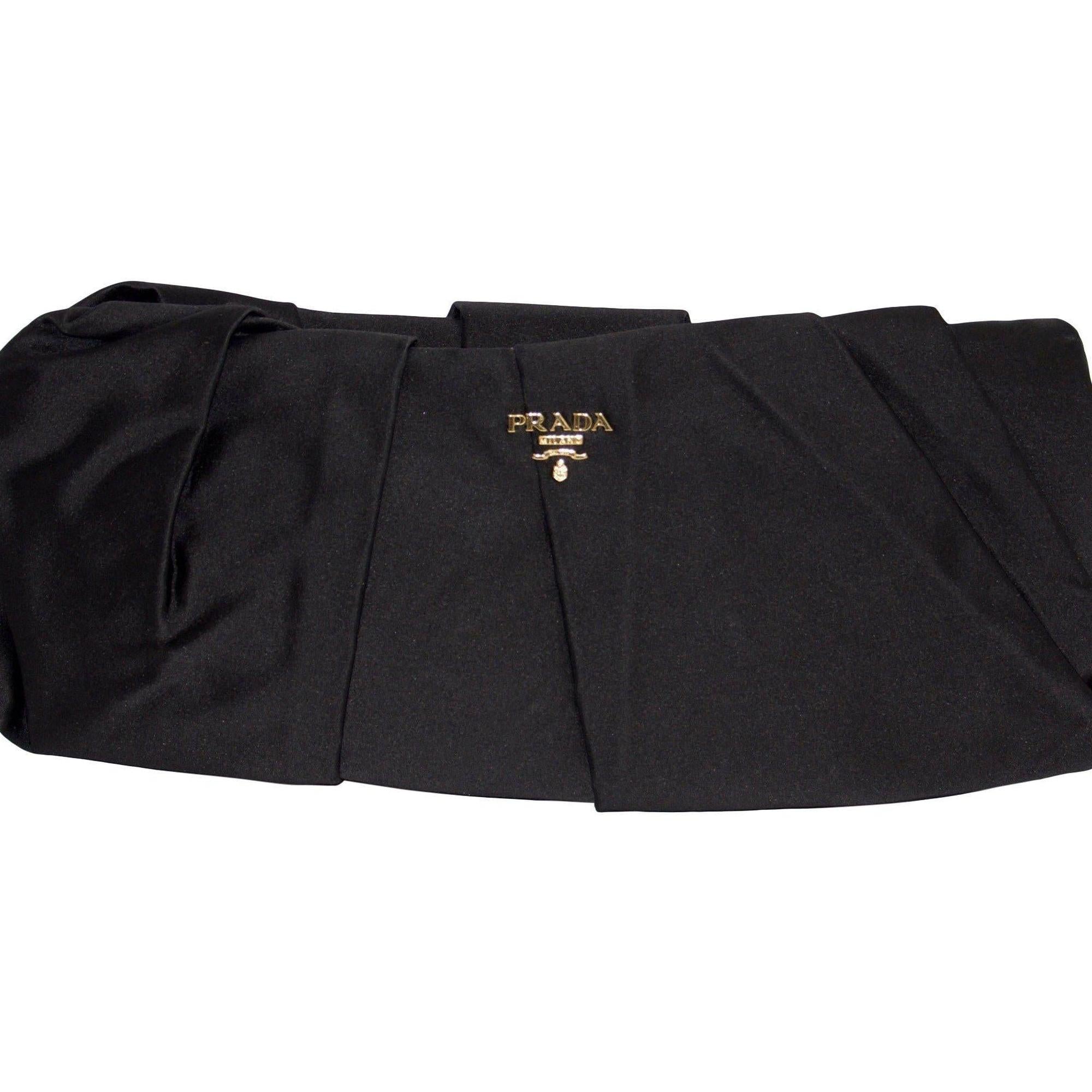 Prada Black Pleated Raso Clutch