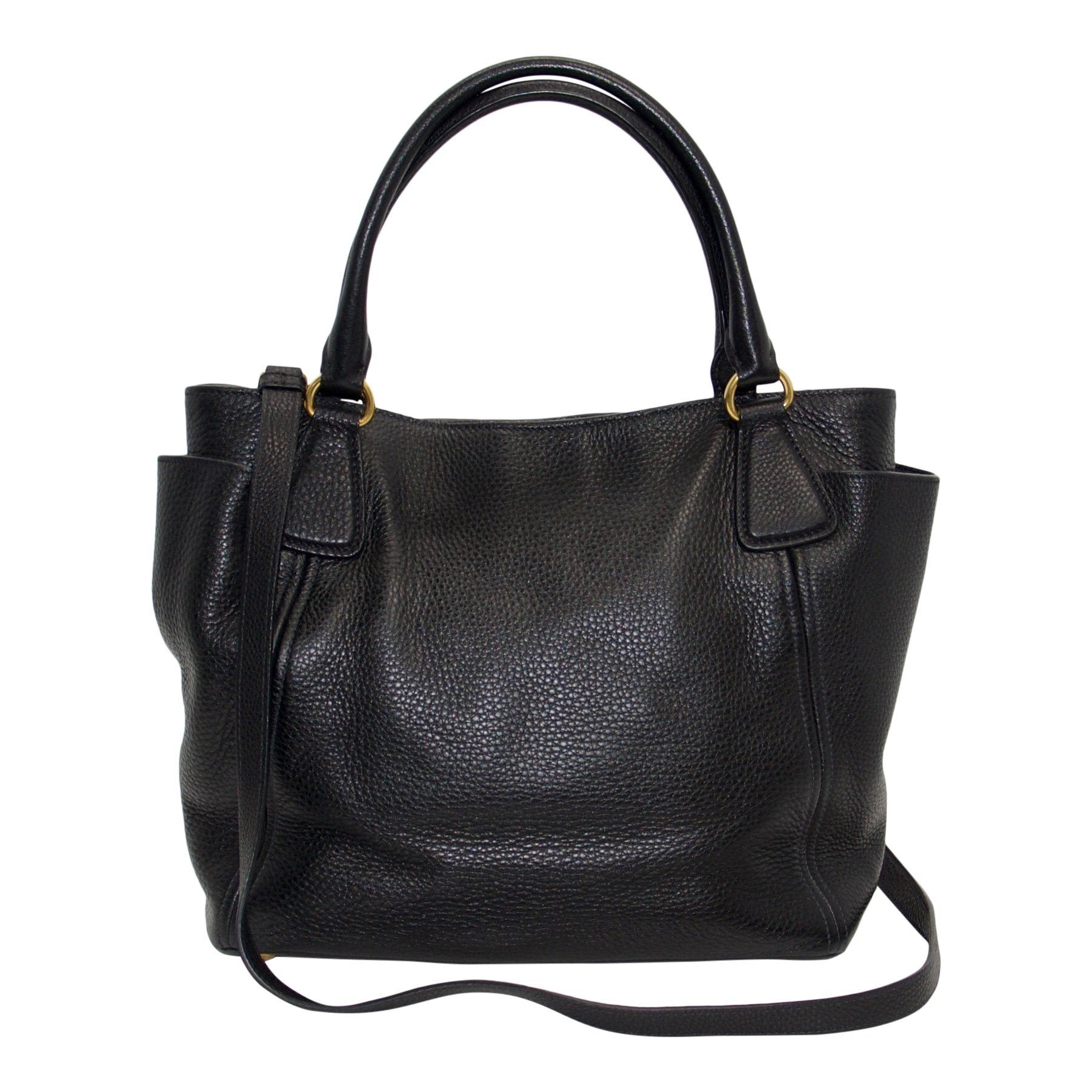 Prada Black Vitello Daino Side Pocket Hobo