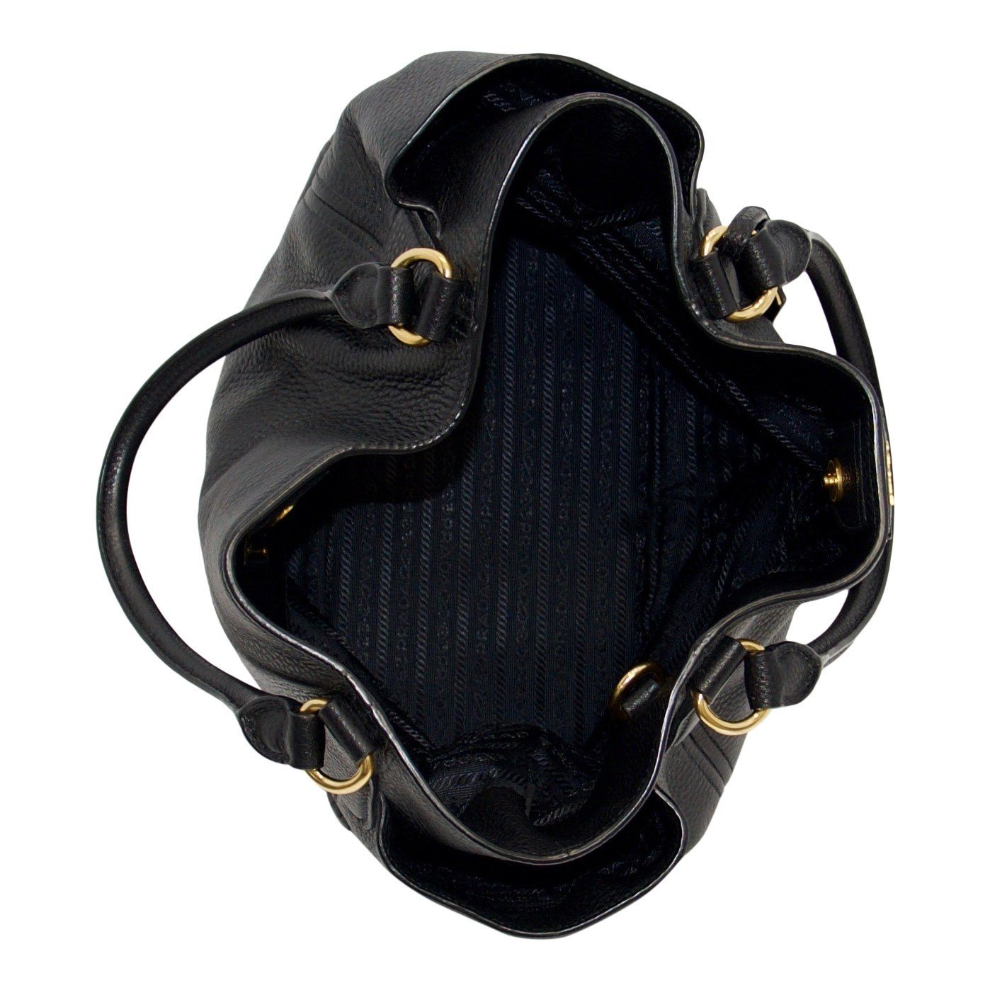 Prada Black Vitello Daino Side Pocket Hobo