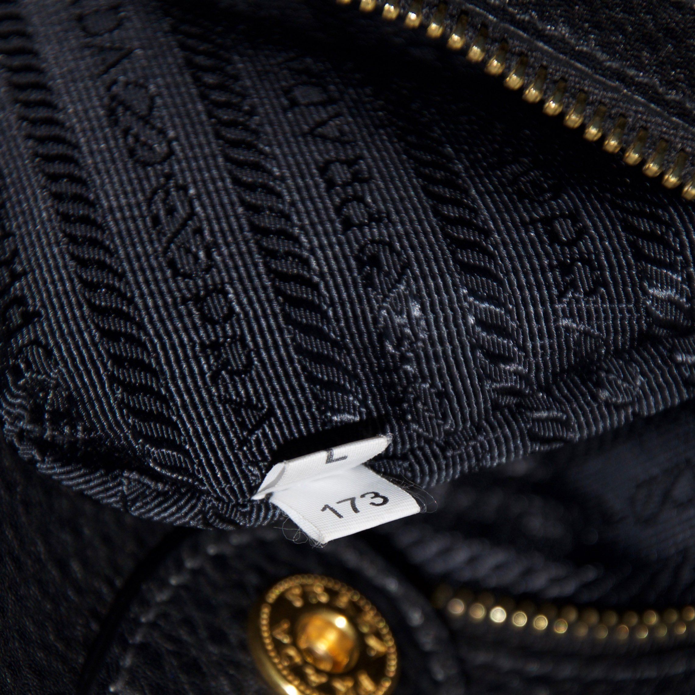 Prada Black Vitello Daino Side Pocket Hobo