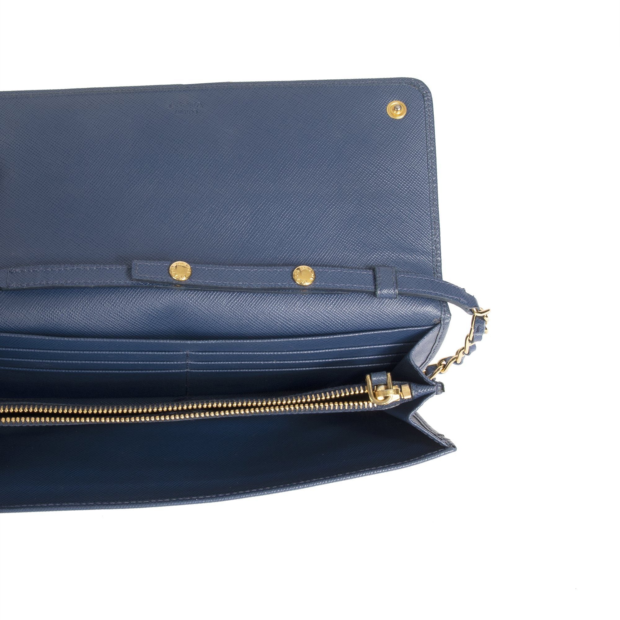 Prada Blue Saffiano Wallet on Chain