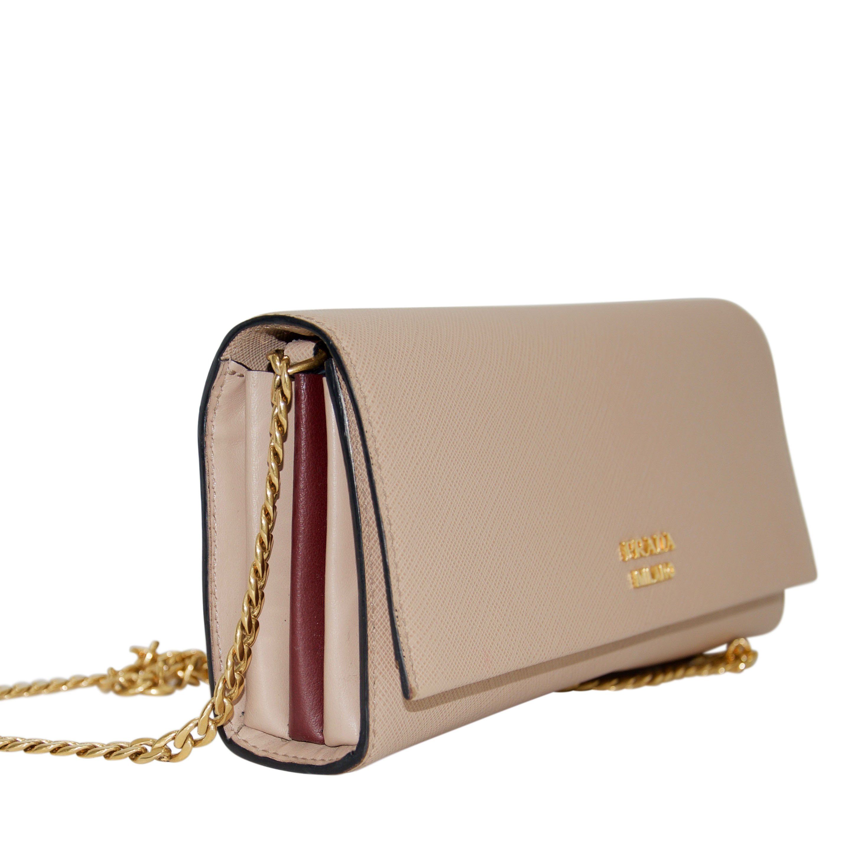 Prada Saffiano Frame Clutch with Chain