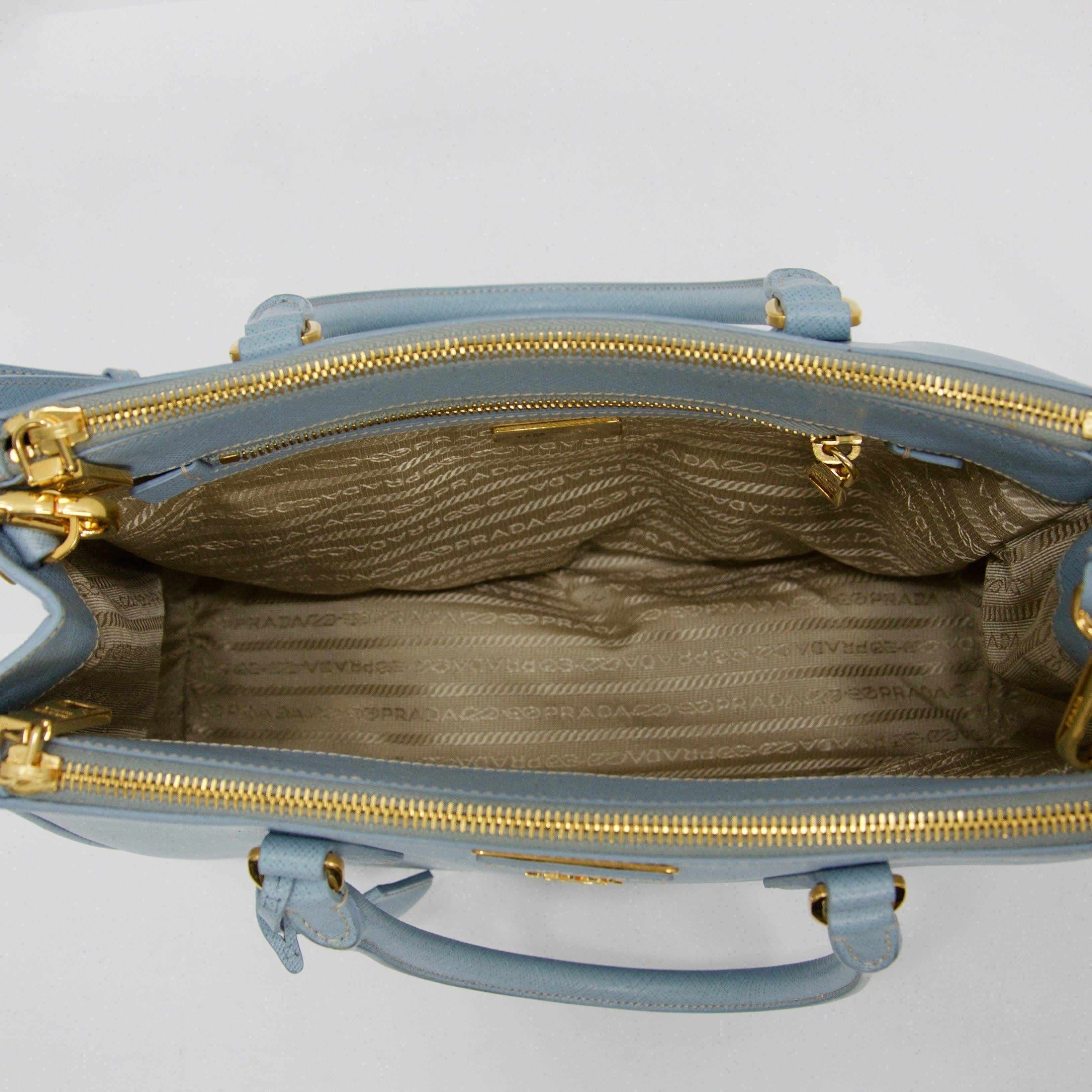 Prada Small Saffiano Lux Double Zip Tote