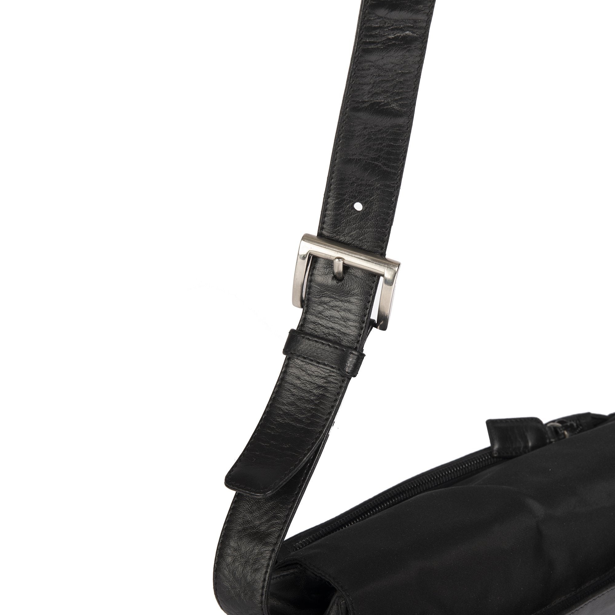 Prada Vintage Leather-Trimmed Tessuto Nylon Messenger Bag