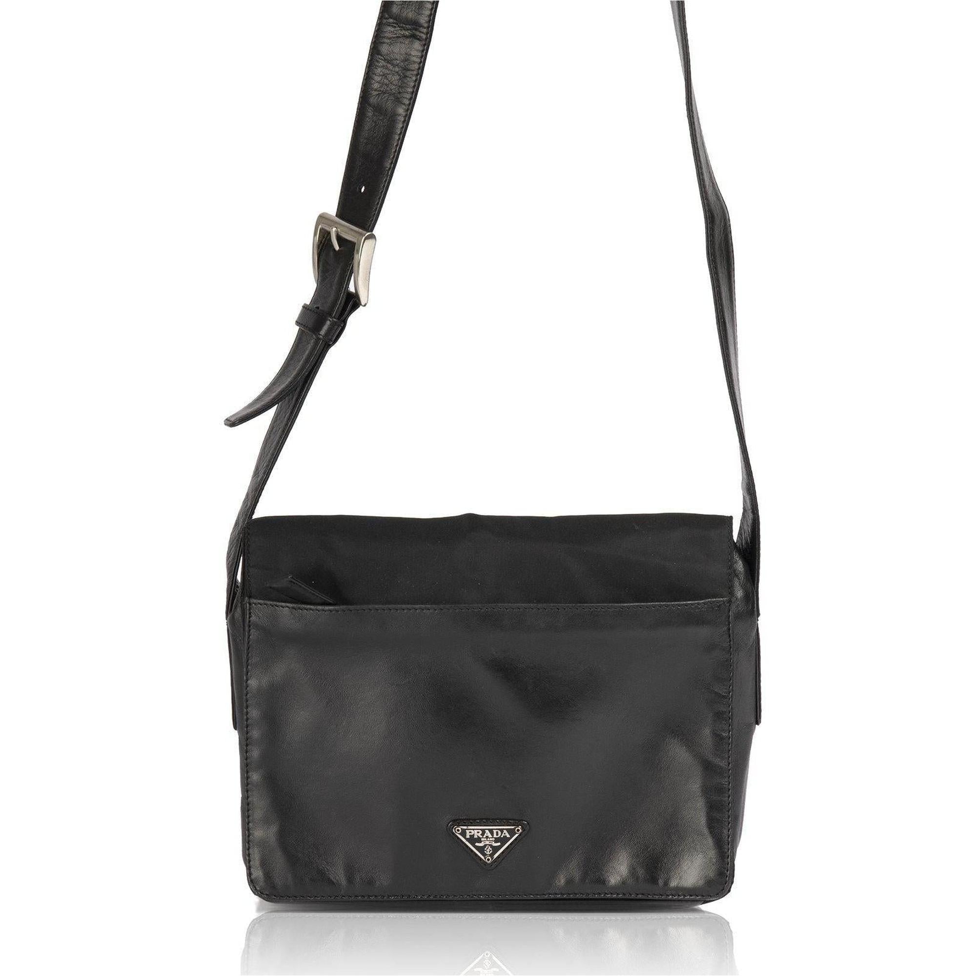 Prada Vintage Leather-Trimmed Tessuto Nylon Messenger Bag