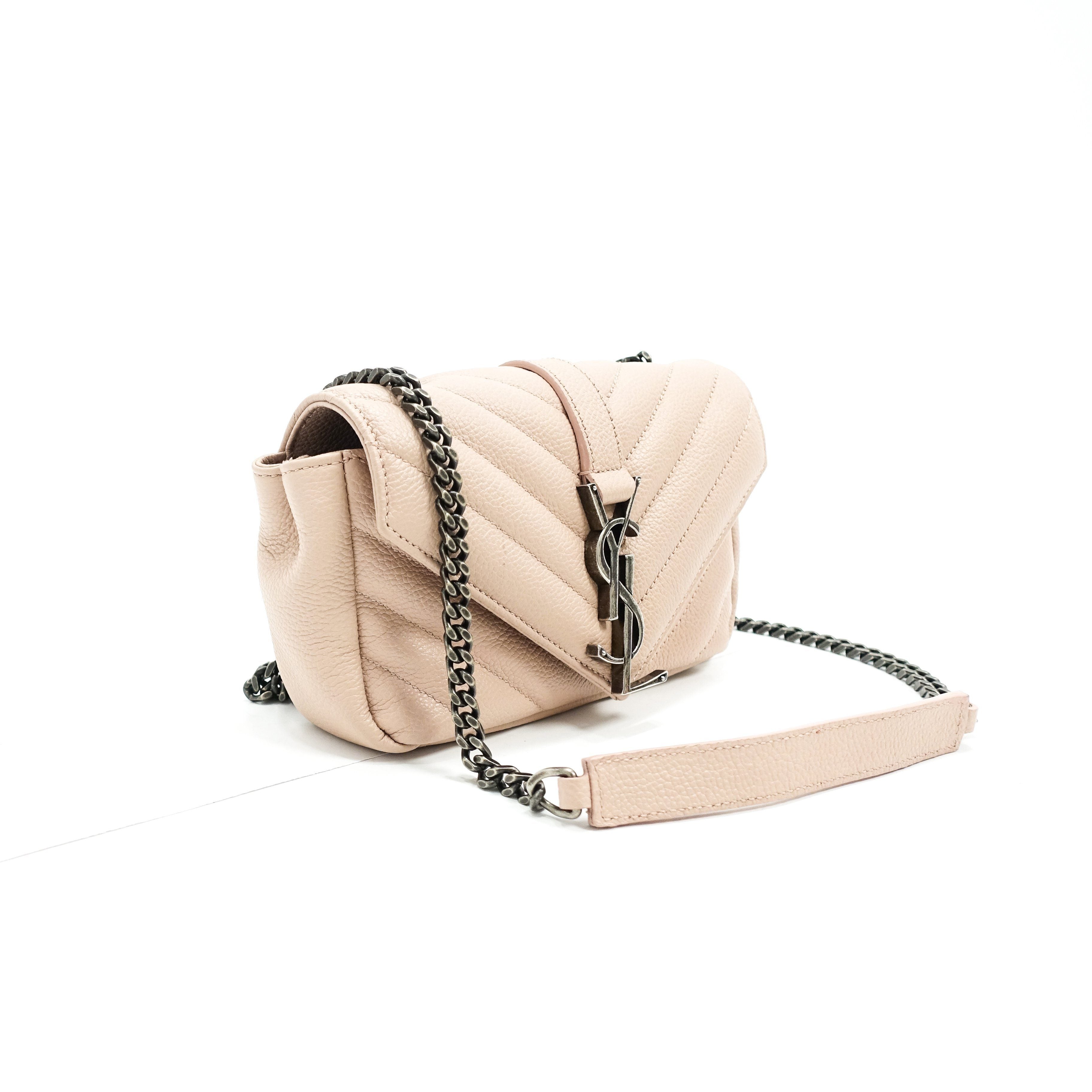 YSL Pink Wallet Baby Chain Matelasse Chevron Monogram Crossbody Bag