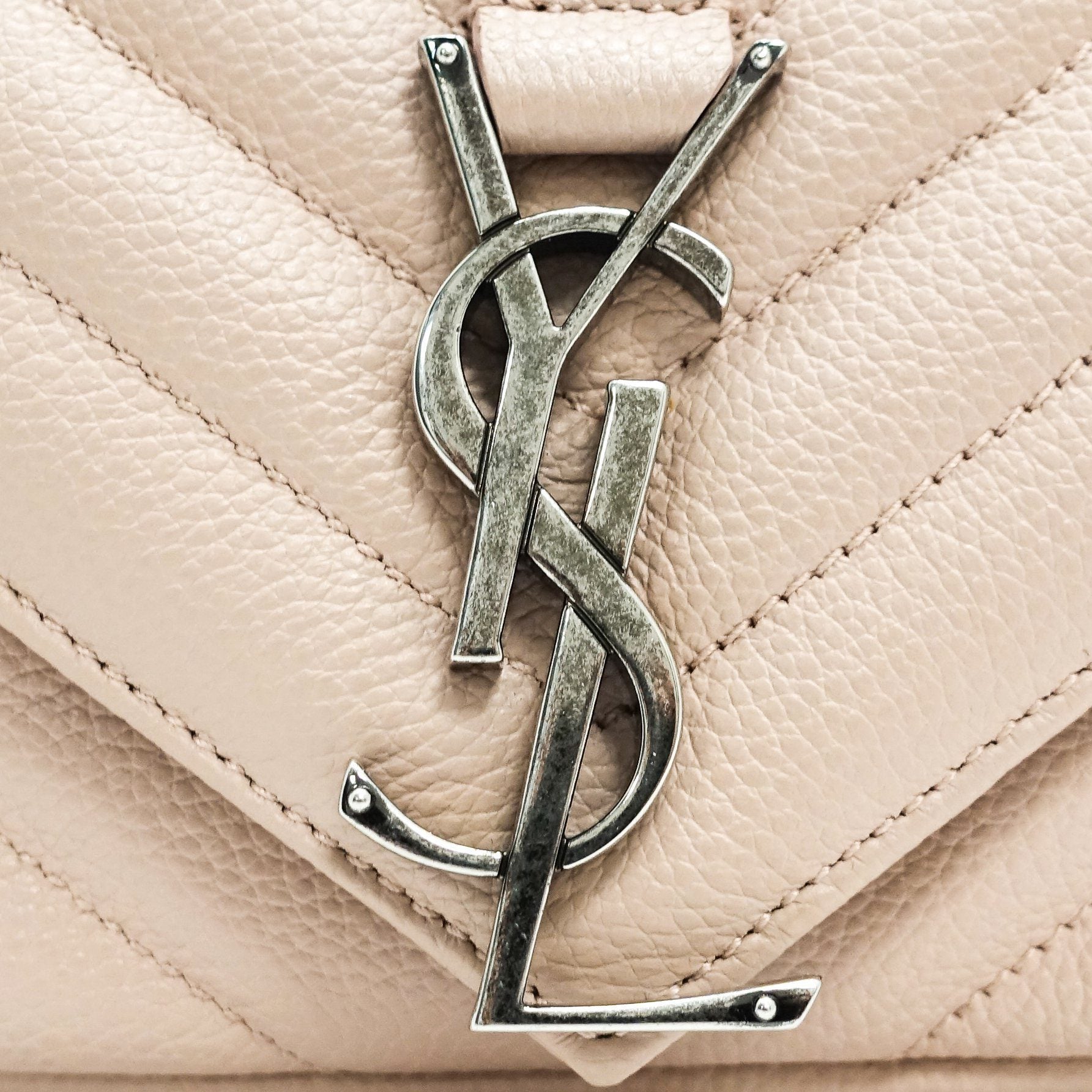 YSL Pink Wallet Baby Chain Matelasse Chevron Monogram Crossbody Bag