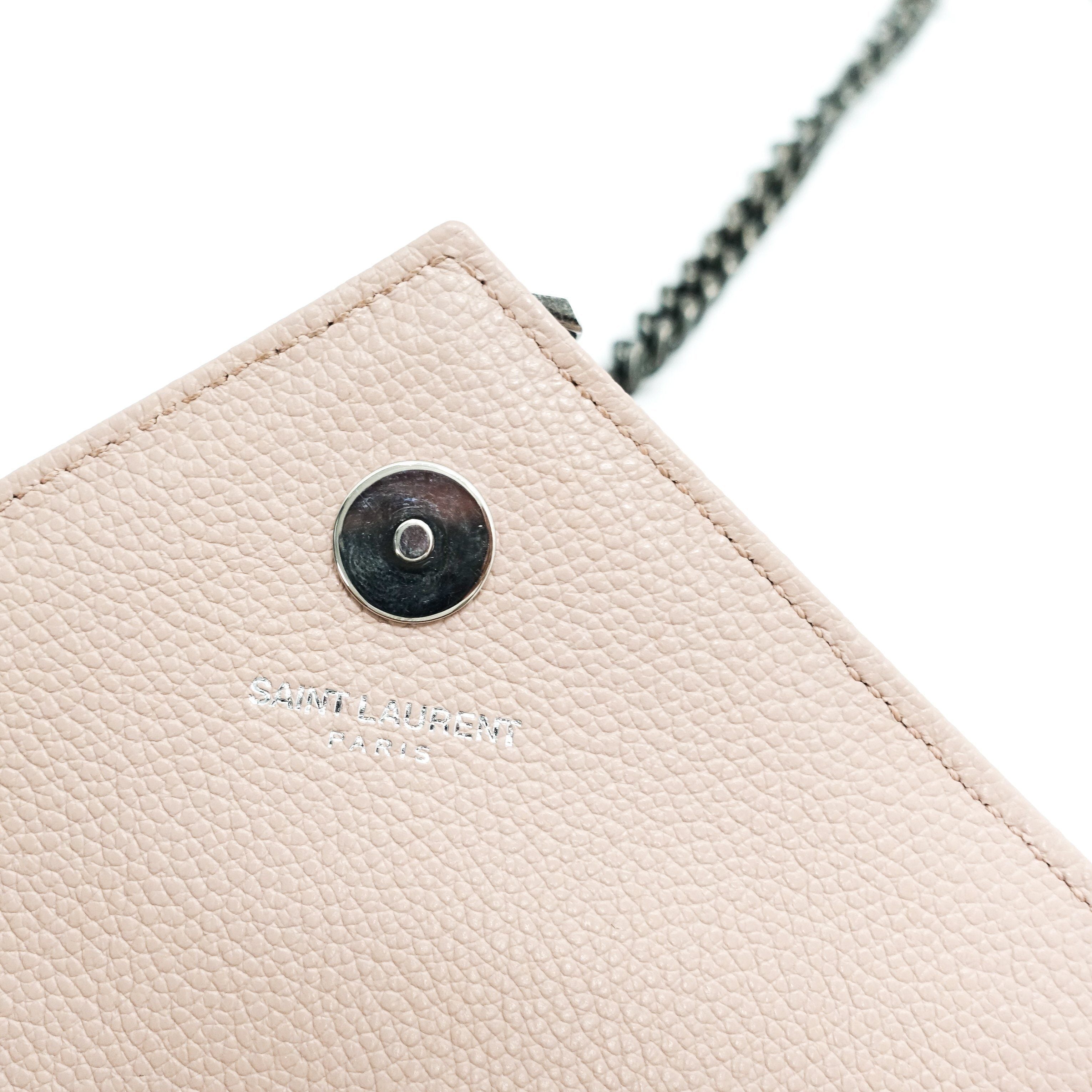 YSL Pink Wallet Baby Chain Matelasse Chevron Monogram Crossbody Bag