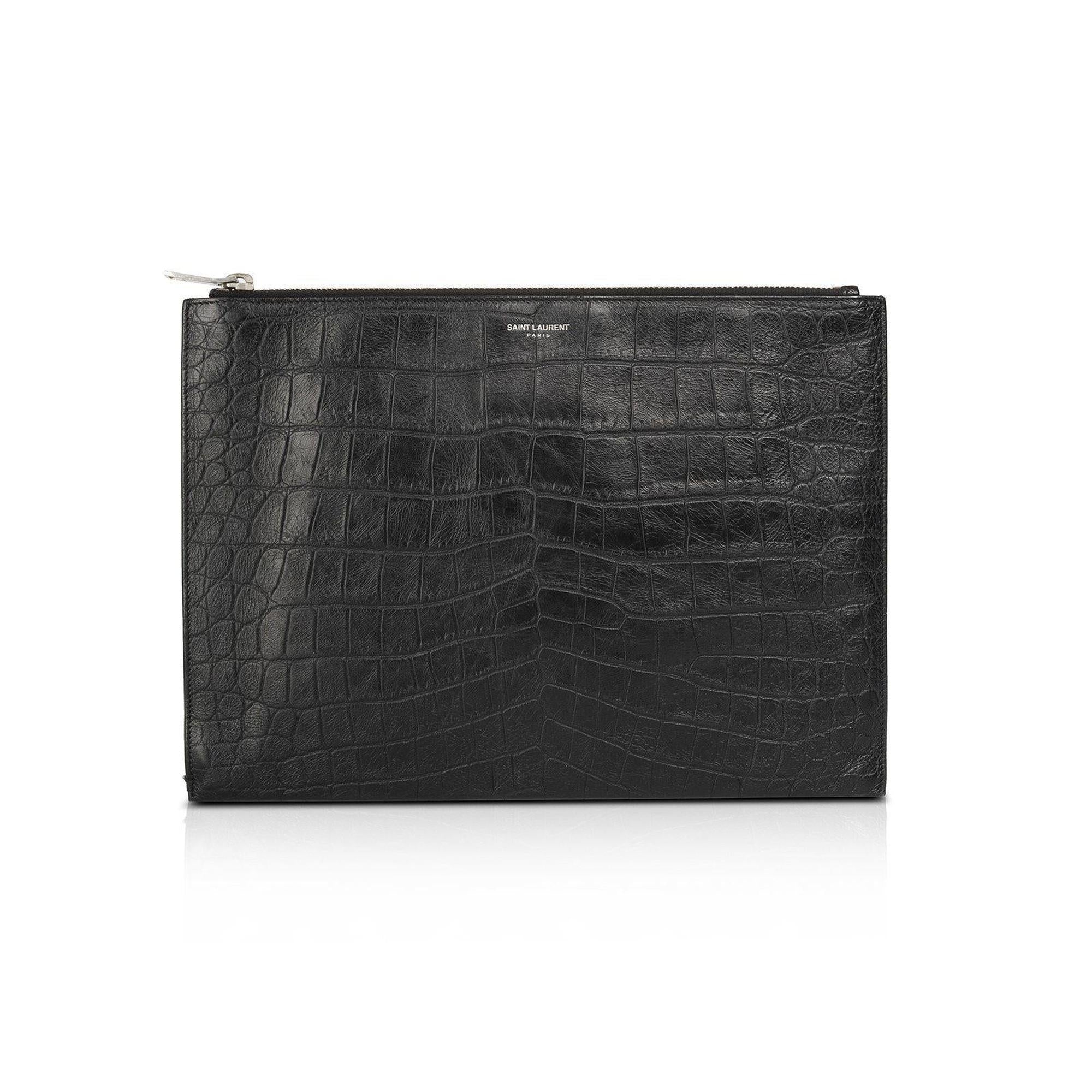 Yves Saint Laurent Crocodile Embossed Zip Pouch